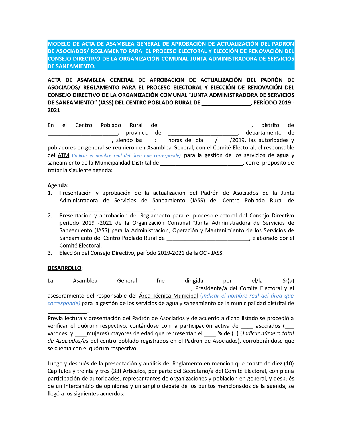 2. Modelo acta aprobación de Padrón de Asociados, Reglamento elecciones y  elección nuevo CD - Studocu