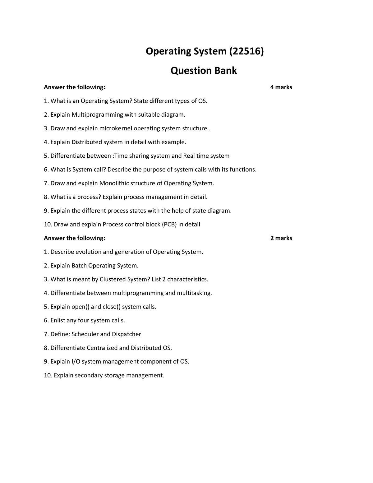 Operating System Question Bank - Operating System (22516) Question Bank ...