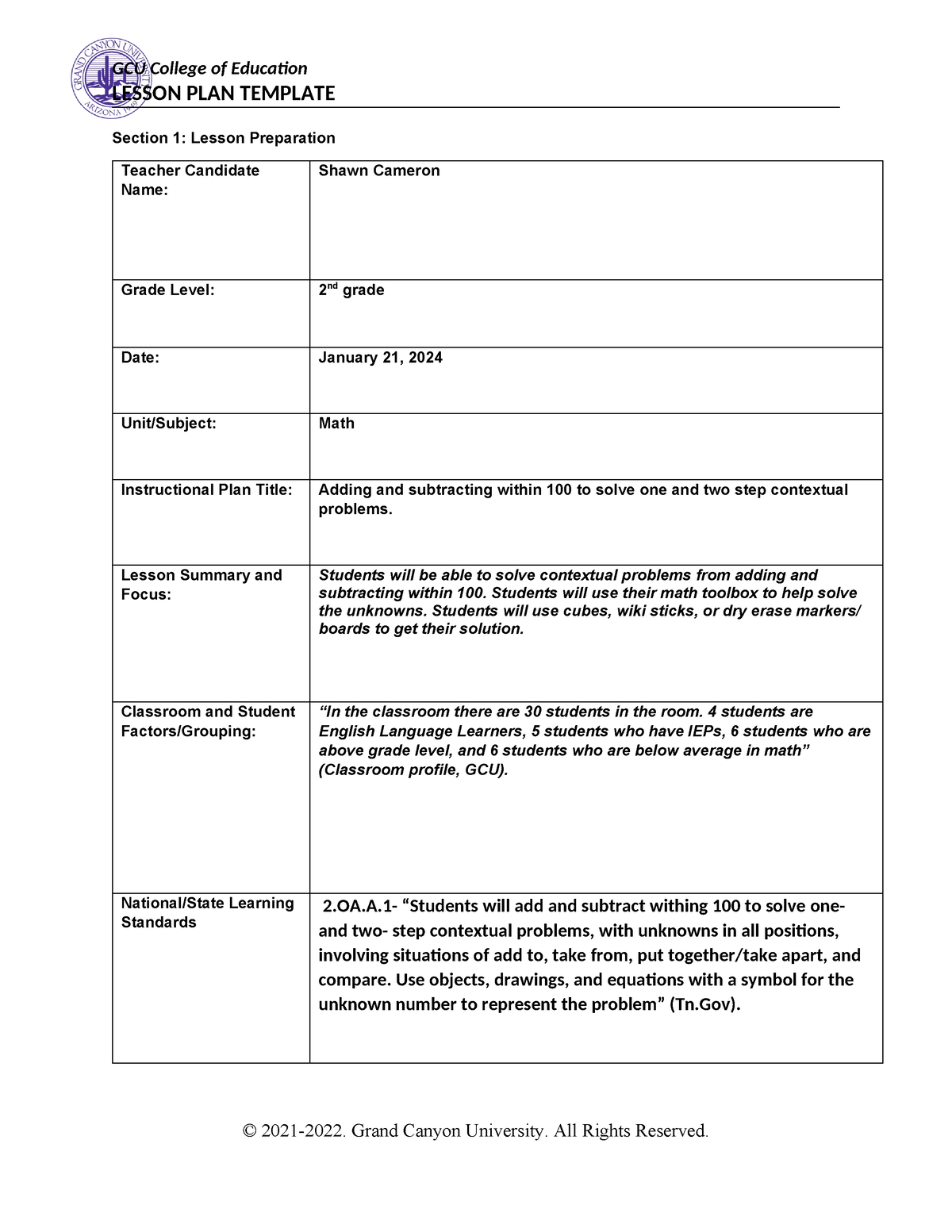 Effective strategies lesson plan 2 - LESSON PLAN TEMPLATE Section 1 ...