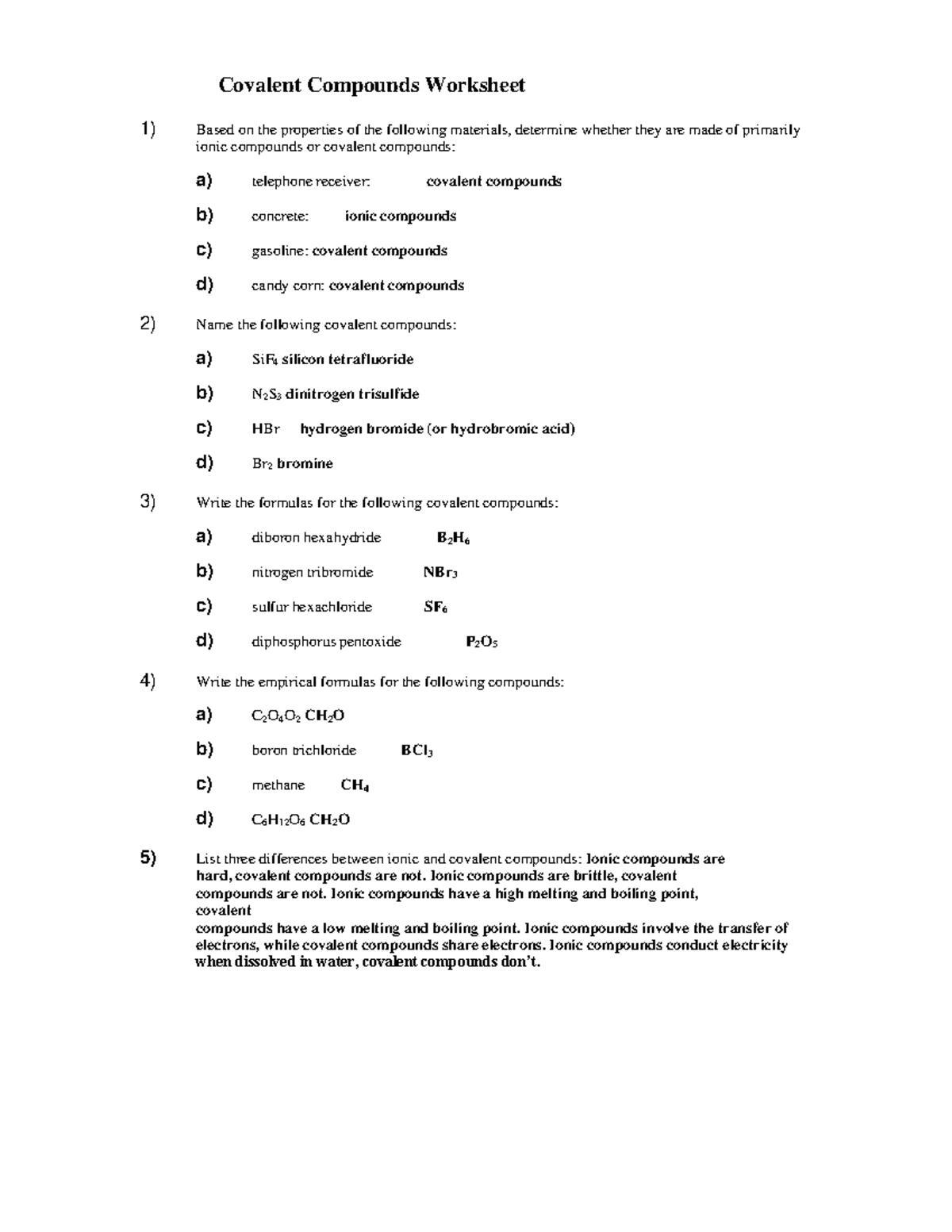 Covalent Compounds Worksheet Ionic compounds are brittle, covalent