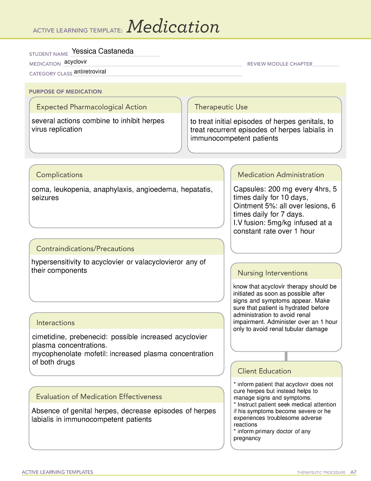 Acyclovir Med cards ACTIVE LEARNING TEMPLATES THERAPEUTIC PROCEDURE