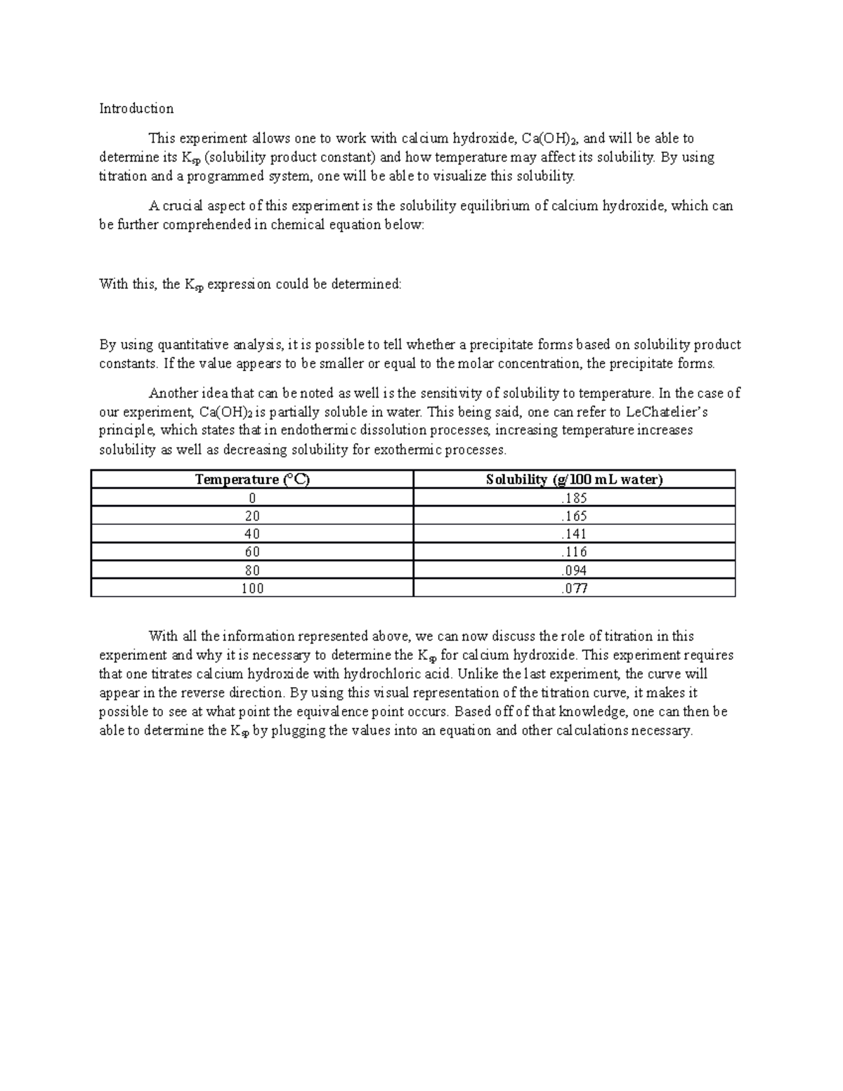 Solubility product lab copy Introduction This experiment allows one