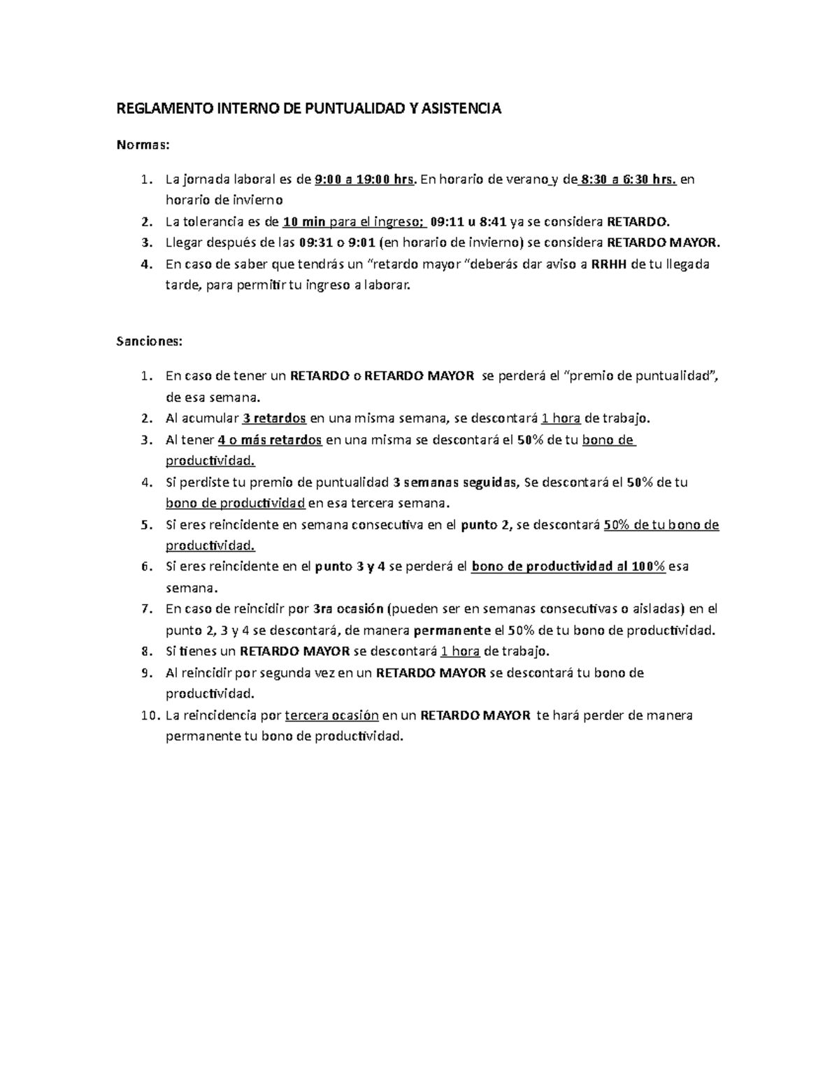 Reglamento Interno De Puntualidad Y Asistencia Reglamento Interno De Puntualidad Y Asistencia