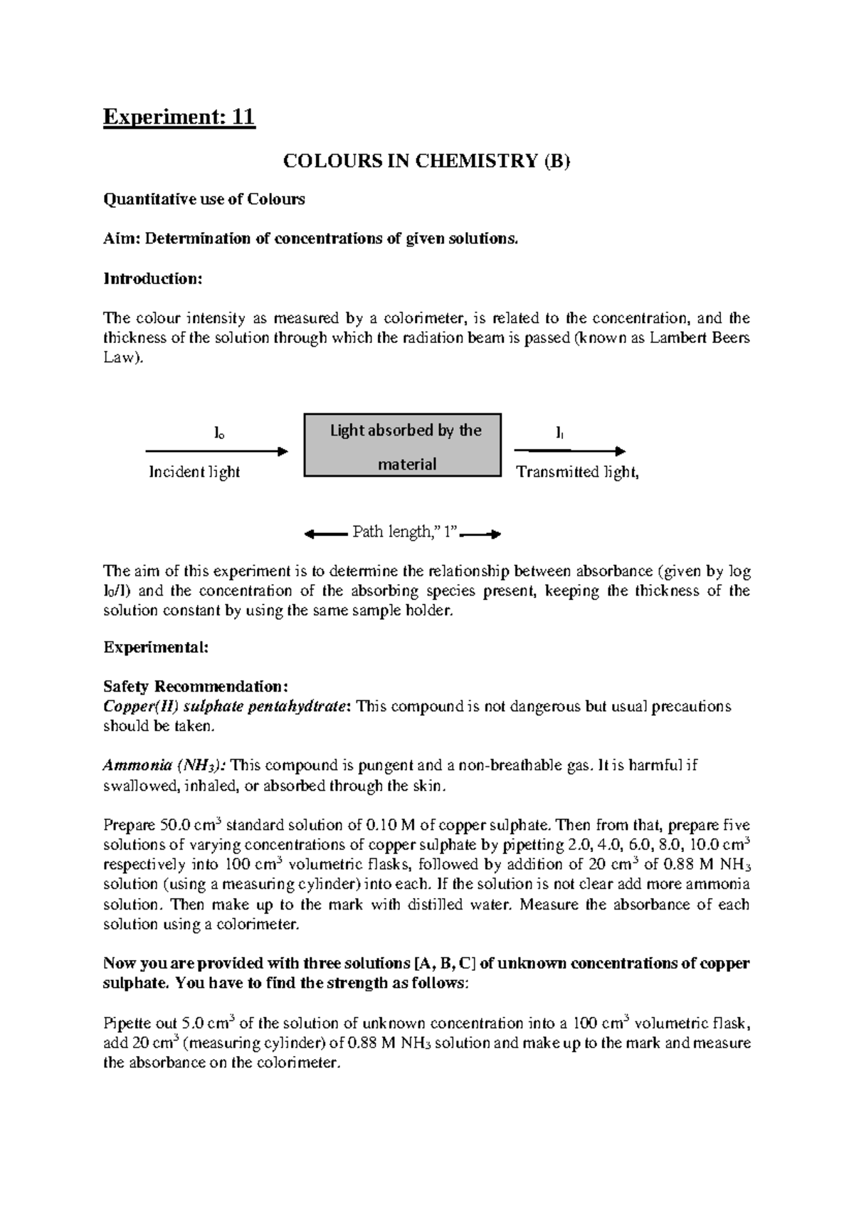 Experiment 8 - Colours In Chemistry B - Experiment: 11 COLOURS IN ...