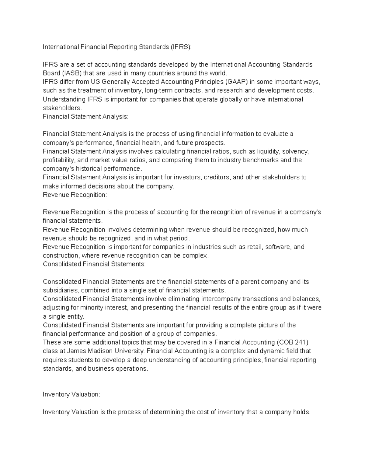 Financial Accounting (COB 241)3 International Financial Reporting Standards (IFRS) IFRS are