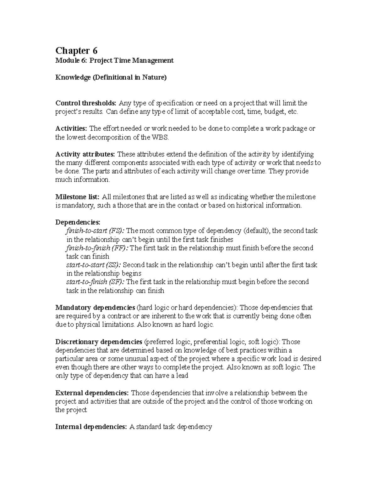Critical Issues Chapter 6 - Chapter 6 Module 6: Project Time Management ...