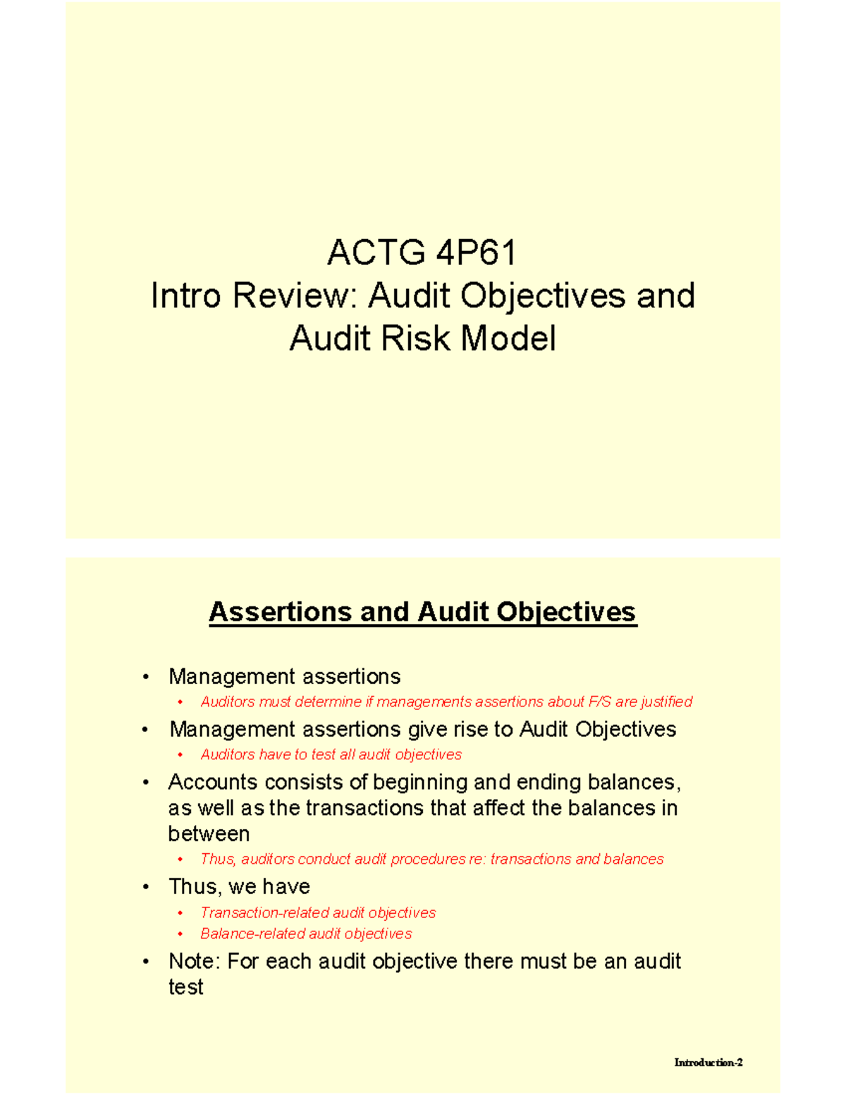 Introduction Assertions and Risk Model 11 - ACTG 4P Intro Review: Audit ...