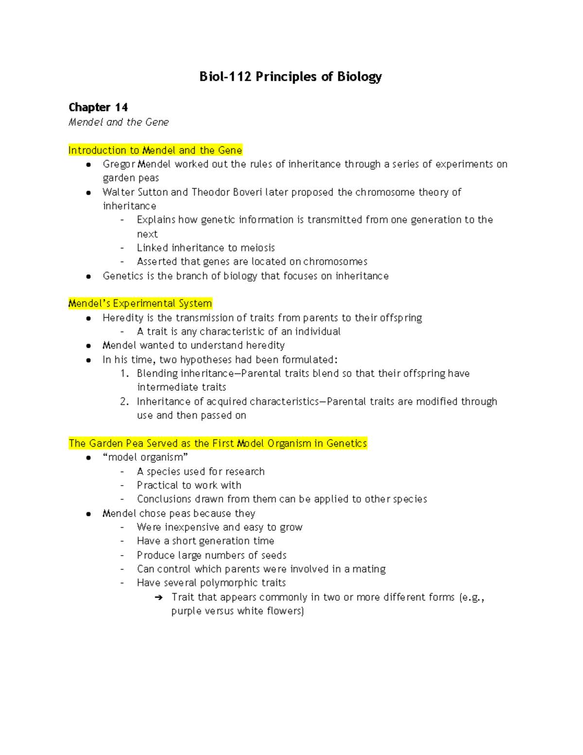 Biol-112 Principles of Biology Chapter 14 - Biol-112 Principles of ...