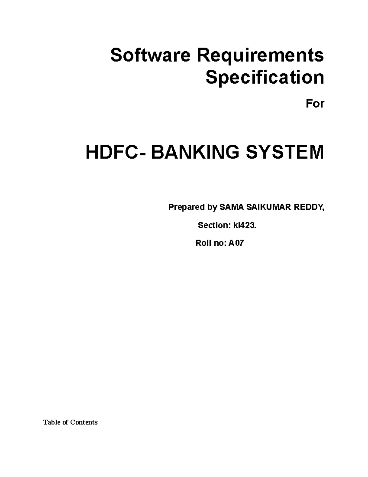 Hdfc software requirement specification srs Software Requirements
