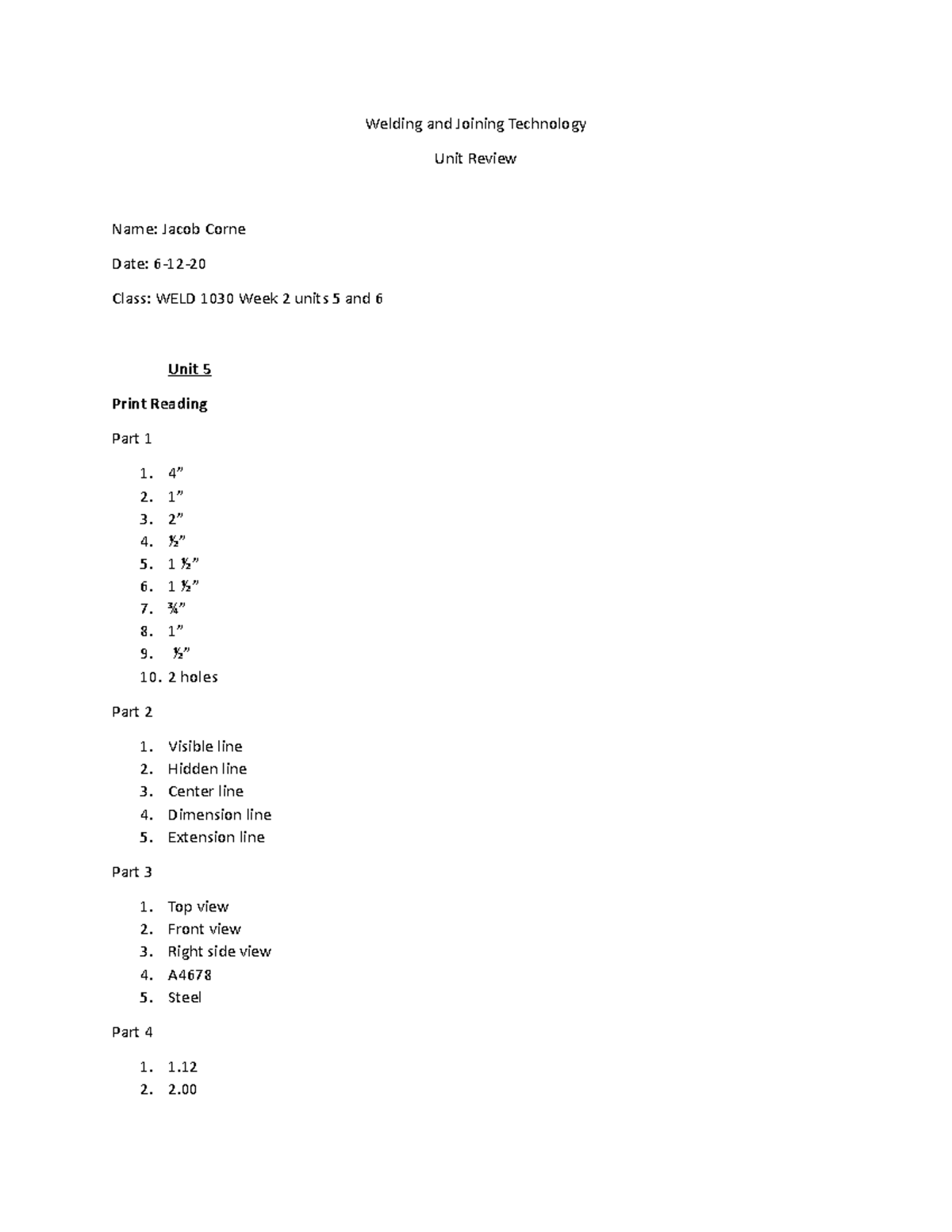 WELD 1030 Week 2 Units 5 & 6 Welding and Joining Technology Unit