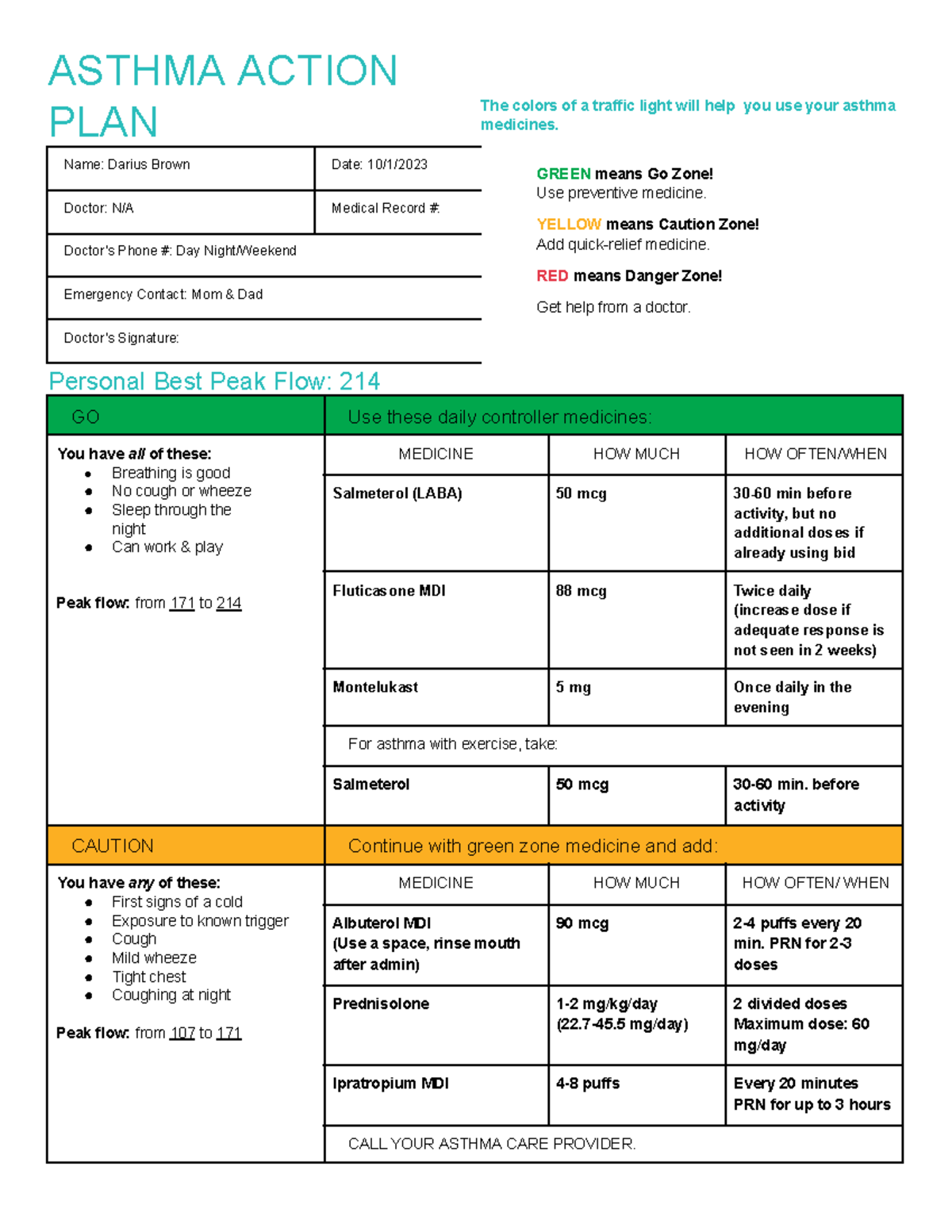 Darius Brown AAP Scenario 3 - ASTHMA ACTION PLAN Name: Darius Brown ...