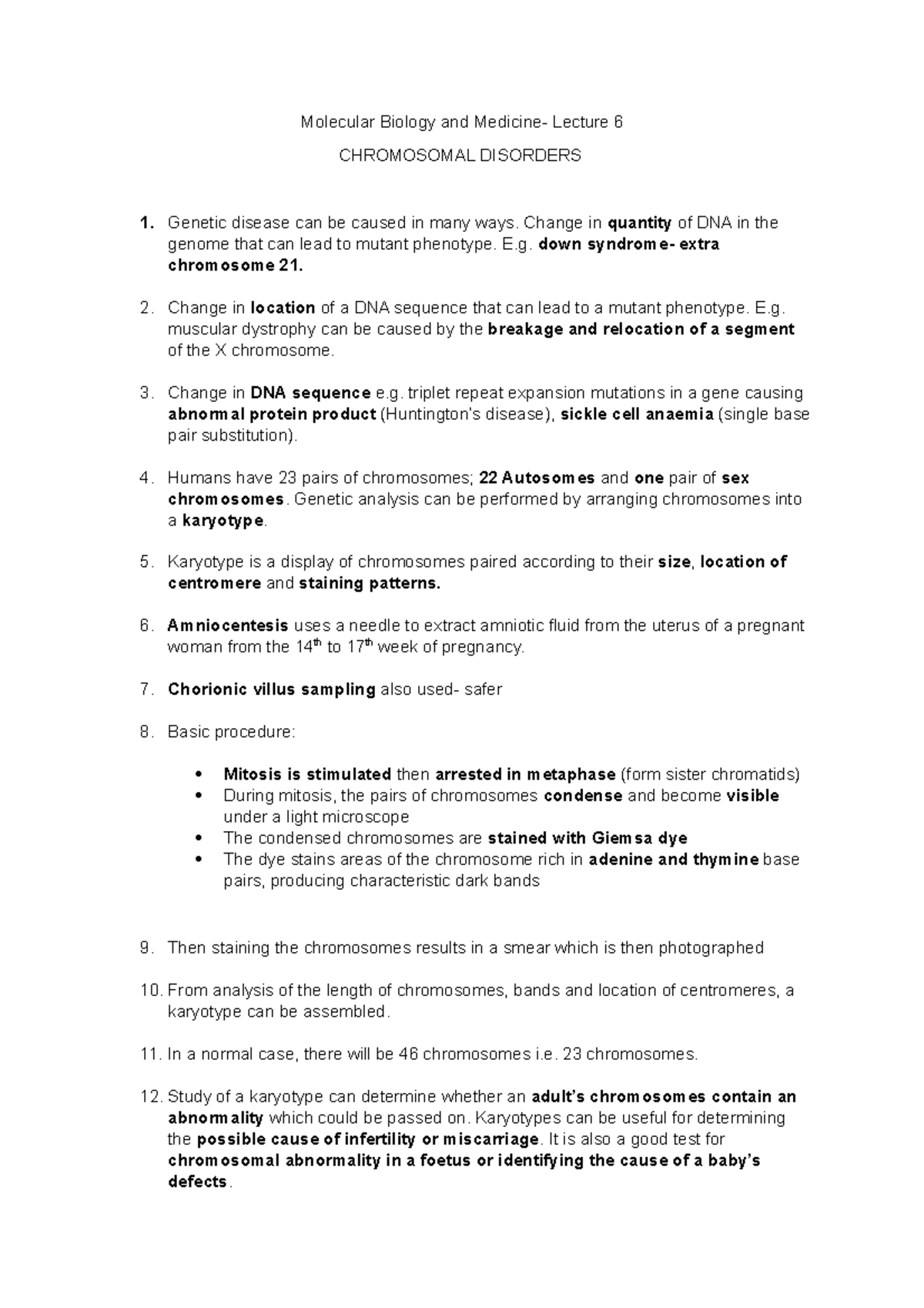Lecture 6 - Molecular Biology and Medicine- Lecture 6 CHROMOSOMAL ...