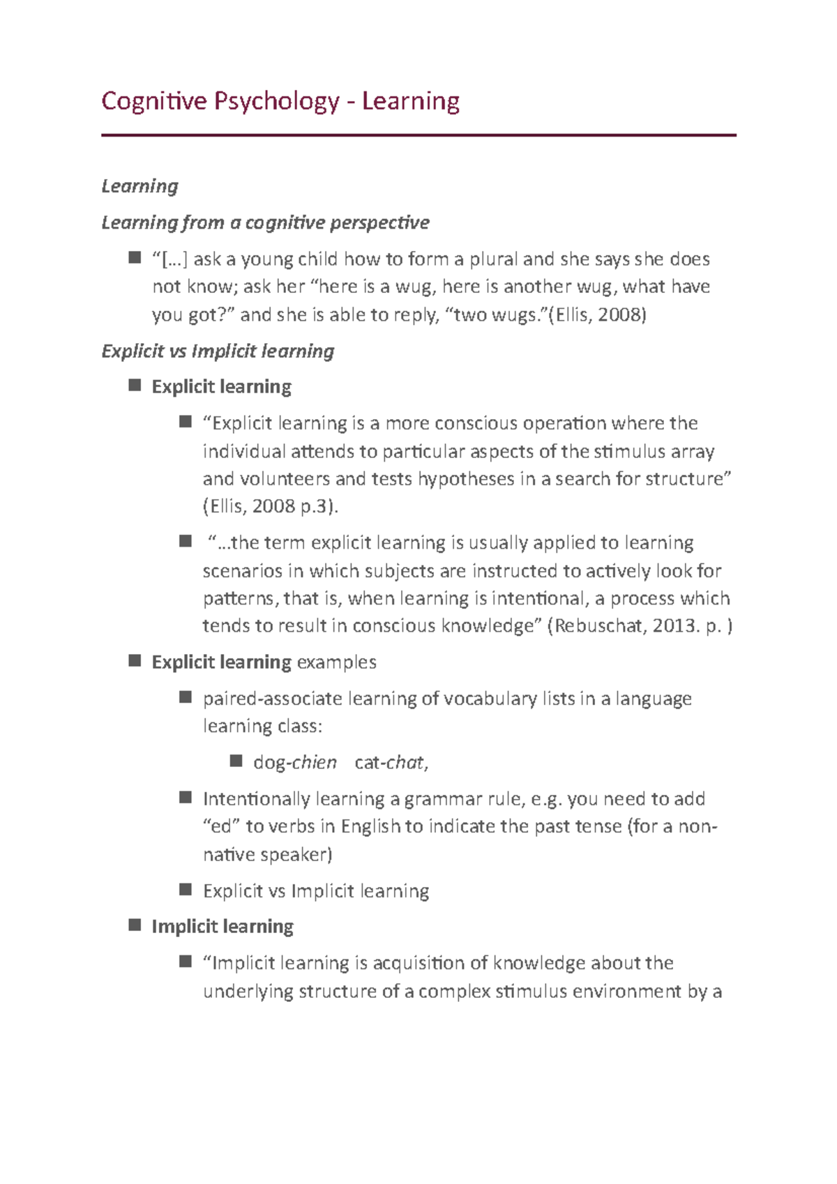 Cognitive Psychology - Learning - Cognitive Psychology - Learning ...