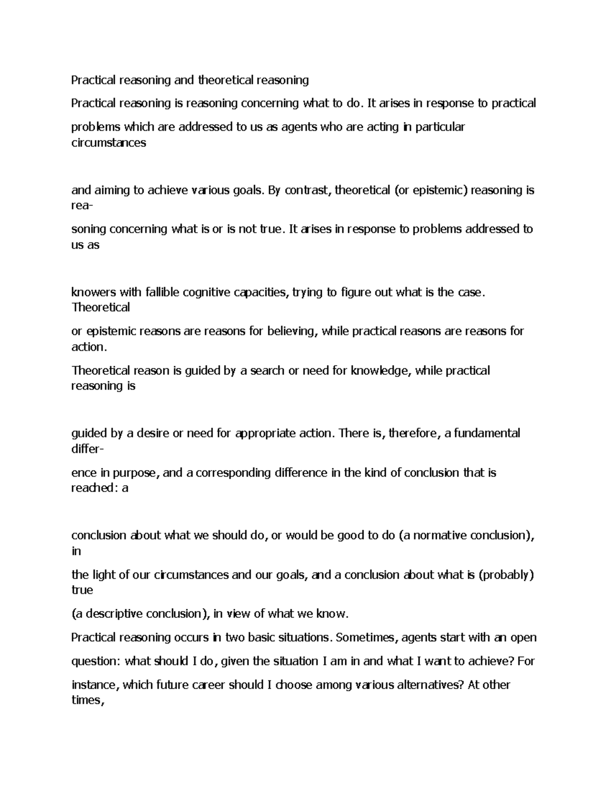 POLITICAL SCIENCE Practical reasoning and theoretical reasoning