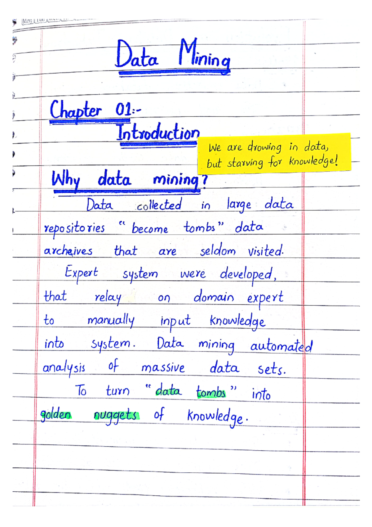 Ch#1 handwritten - Good - Monju Data Mining 1 Chapter Introduction We ...