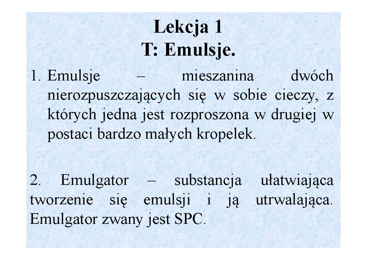 Chemia Mydla I Emulsje 1 Technikum Sprawdzian