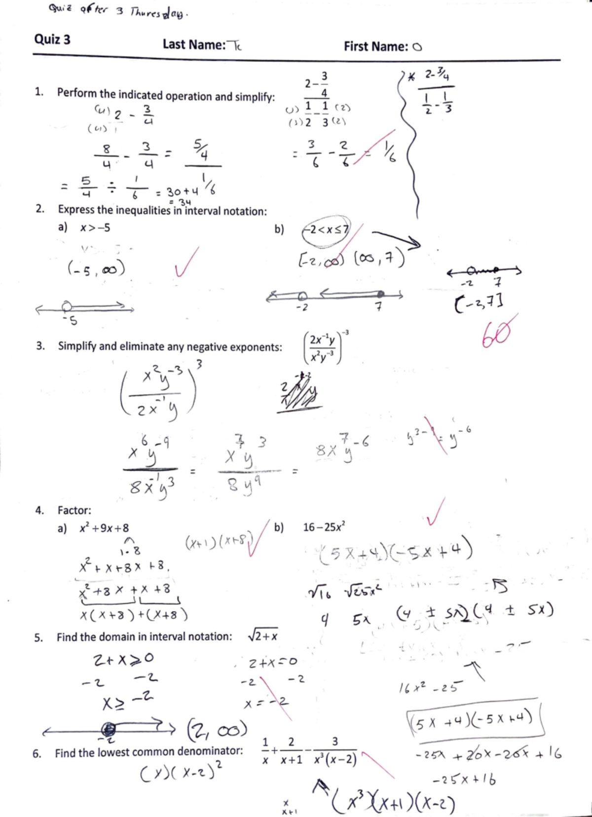 Math 126 Quiz 3 - Precalculus I Math 126 Quiz 1 - Quiz3 Last Name:,c. 1 