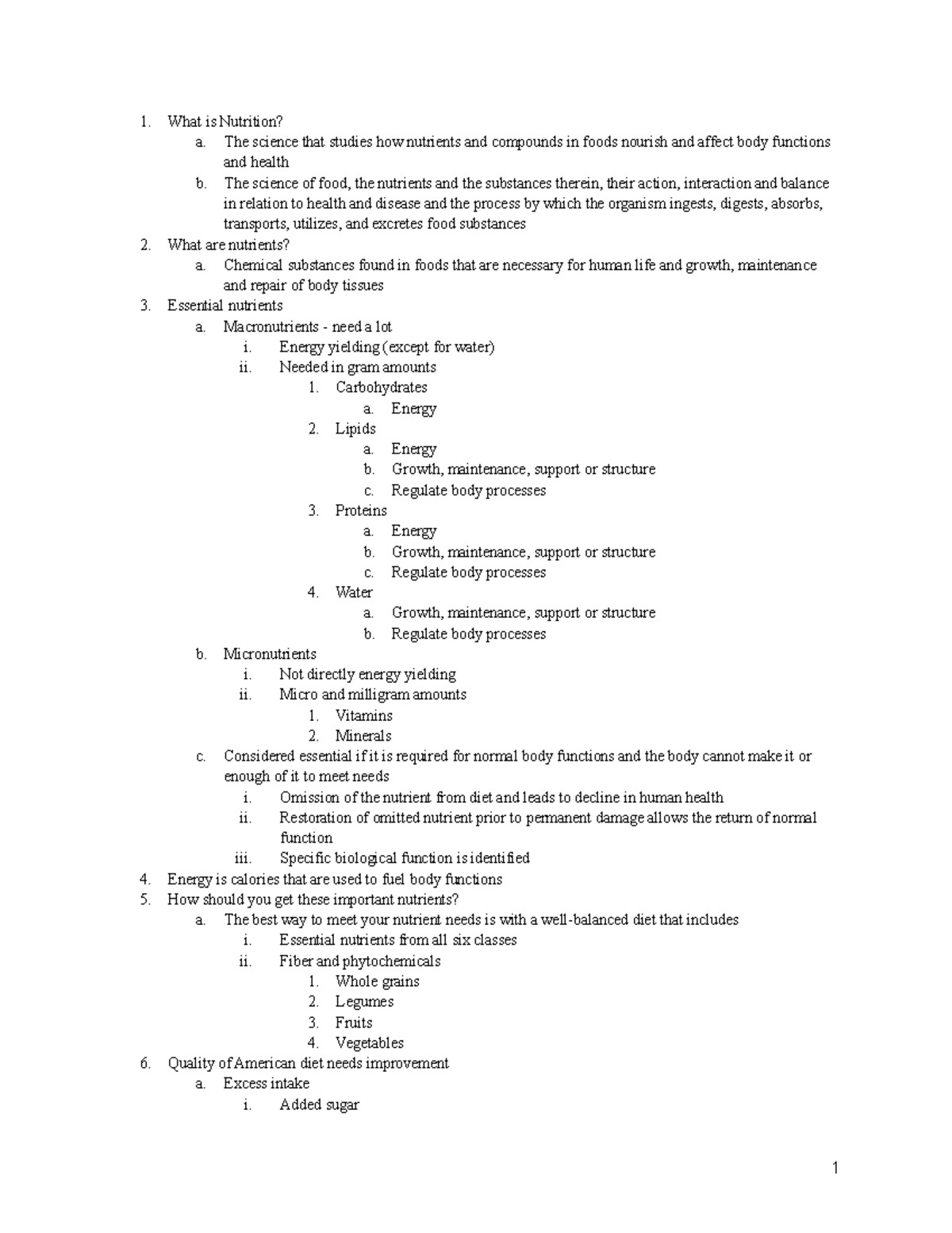 Lecture 1 Nutrition What Is Nutrition A The Science That Studies 