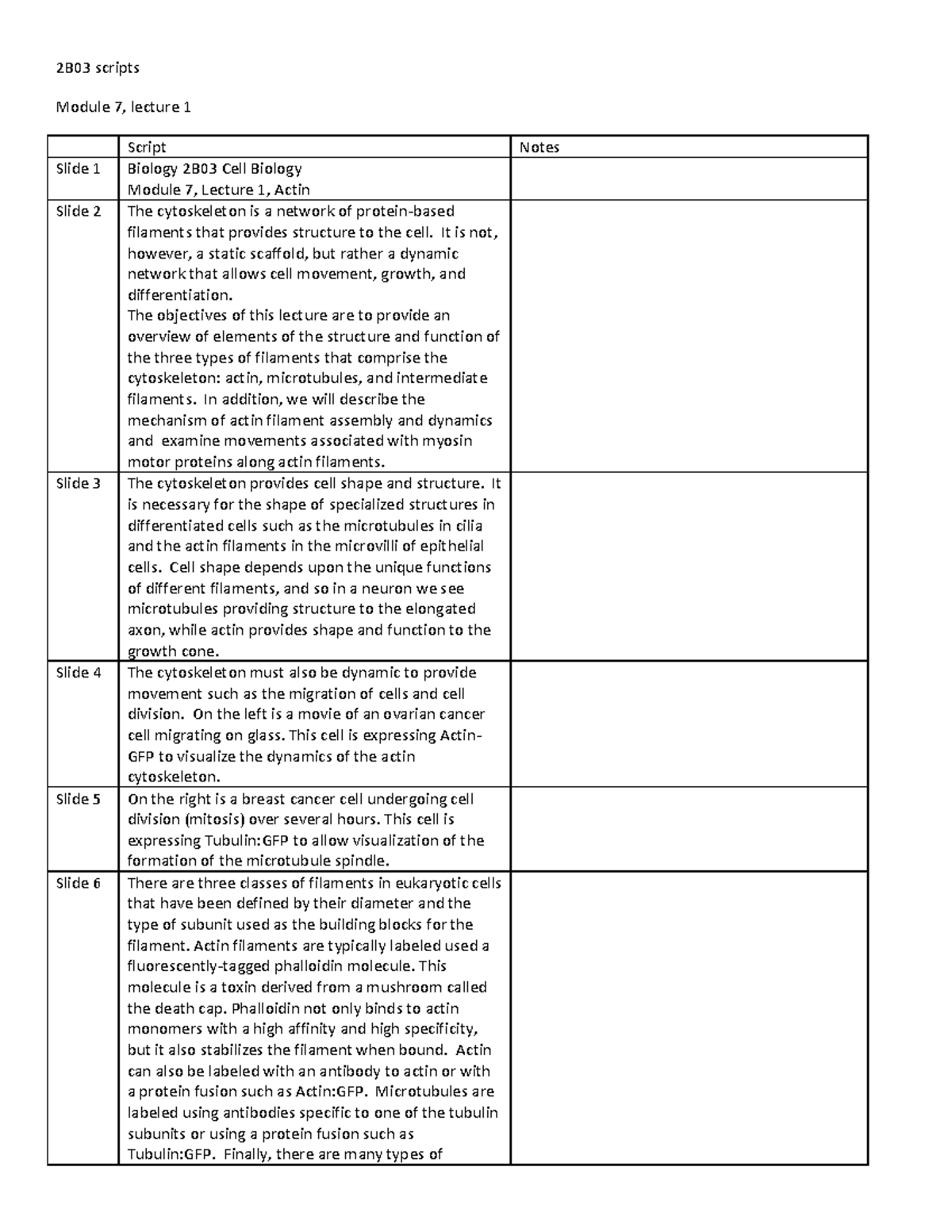 Bio 2B03 Module 7 Lecture 1 Script - 2B03 Scripts Module 7, Lecture 1 ...