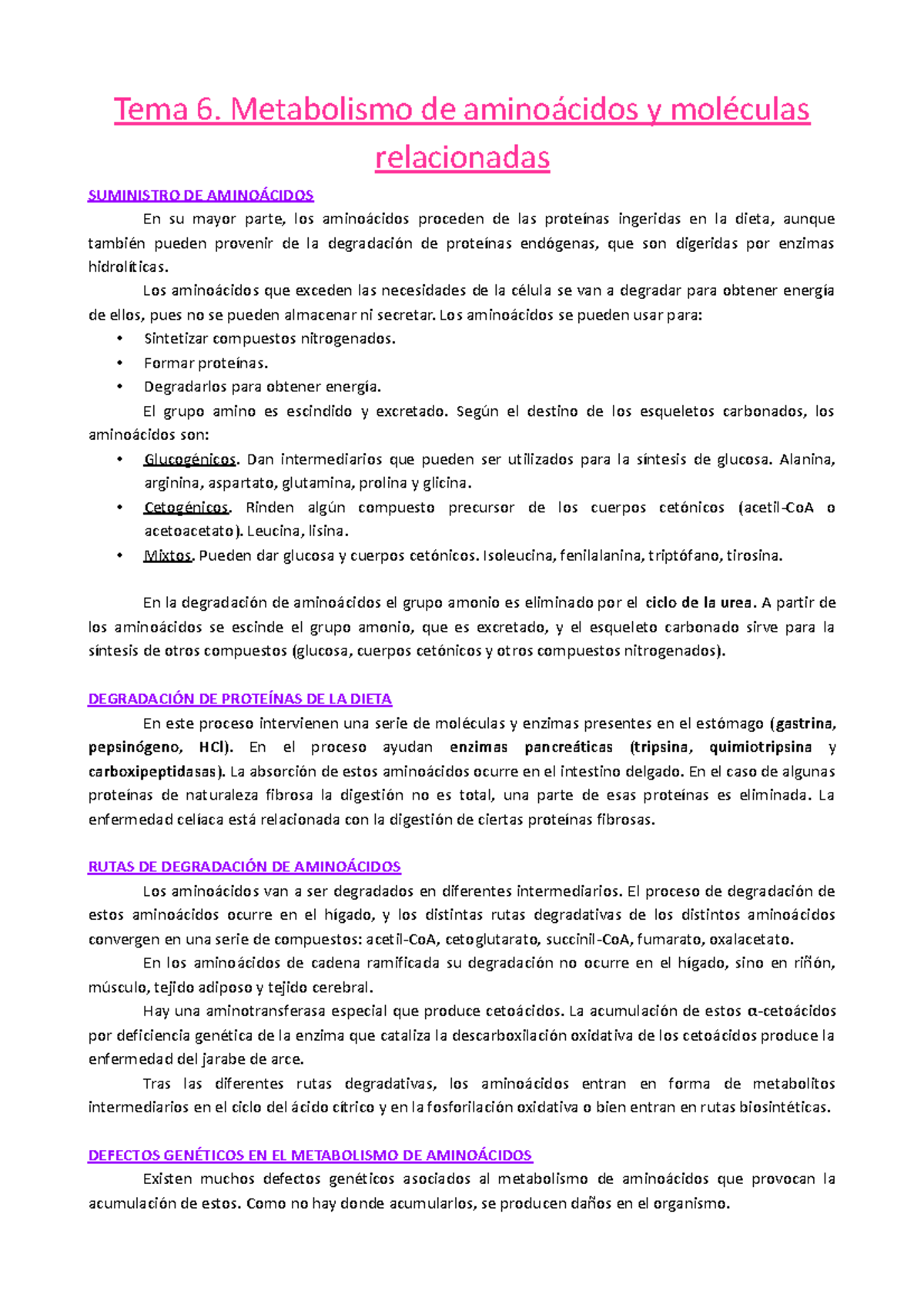 Tema 6. Metabolismo De Aminoácidos Y Moléculas Relacionadas - Tema 6 ...