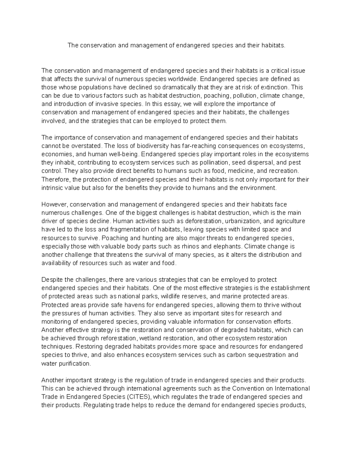 The conservation and management of endangered species and their ...