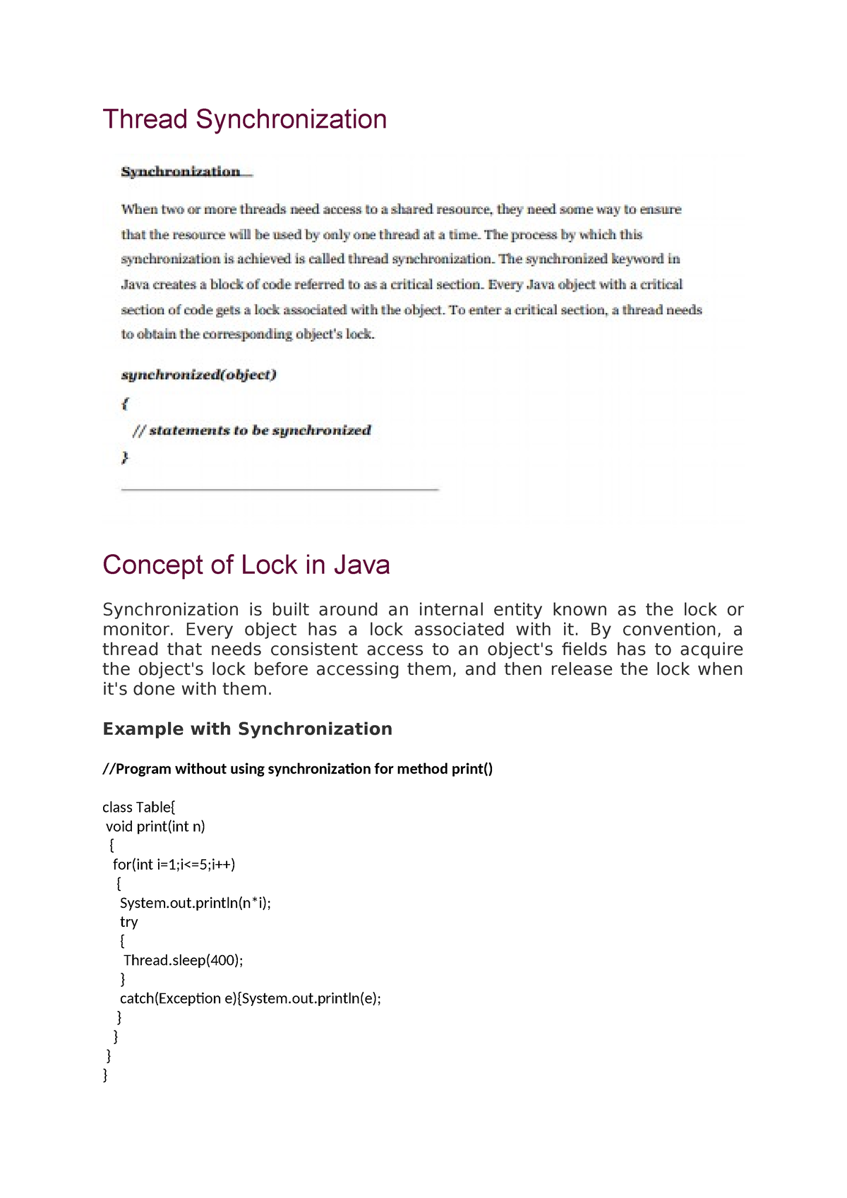 Thread Synchronization - Thread Synchronization Concept Of Lock In Java ...