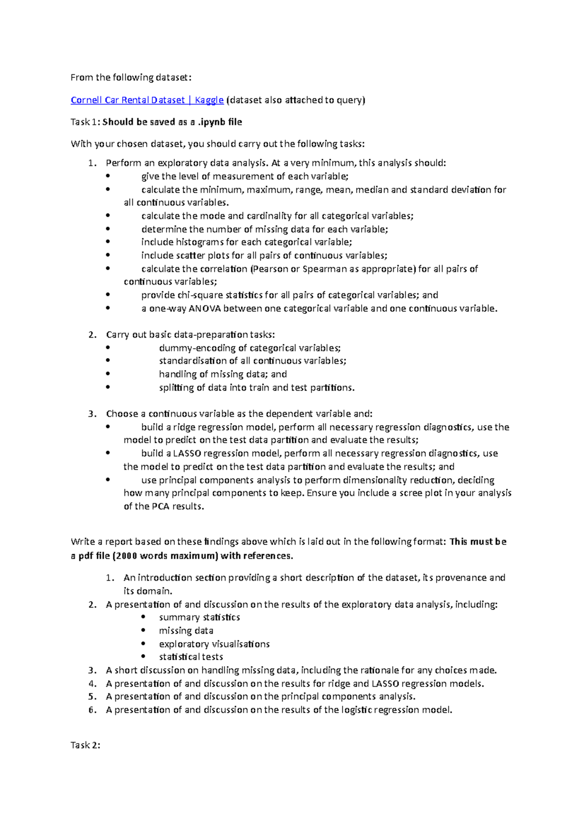 9596658 1 task IT Task From the following dataset Cornell Car