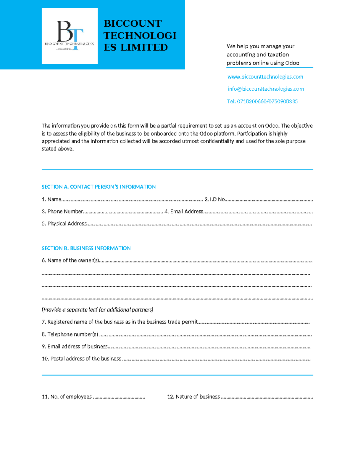 Biccount SIGN UP FORM - Mandatory assignment - We help you manage your ...