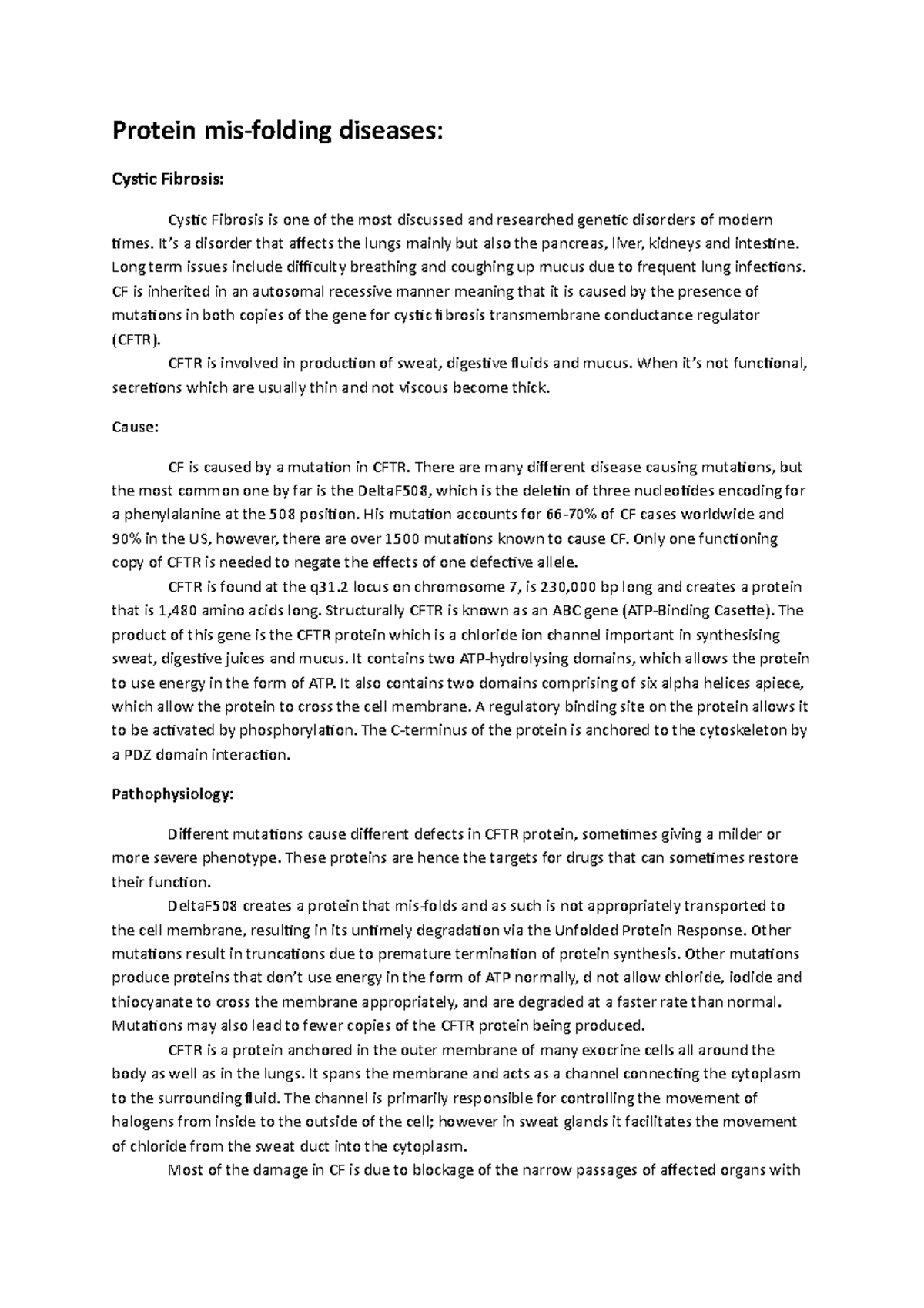 Protein Folding Diseases Protein misfolding diseases Cystic