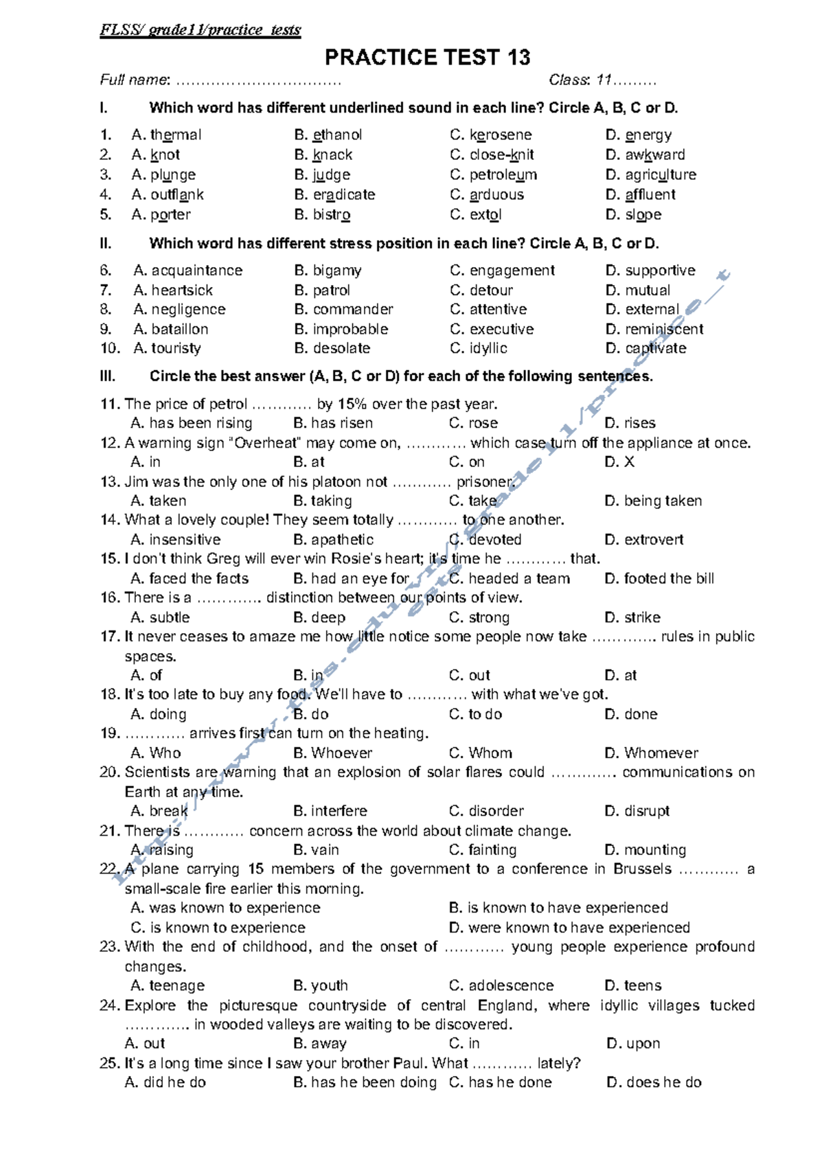 Practice test 13 - PRACTICE TEST 13 Full name ...