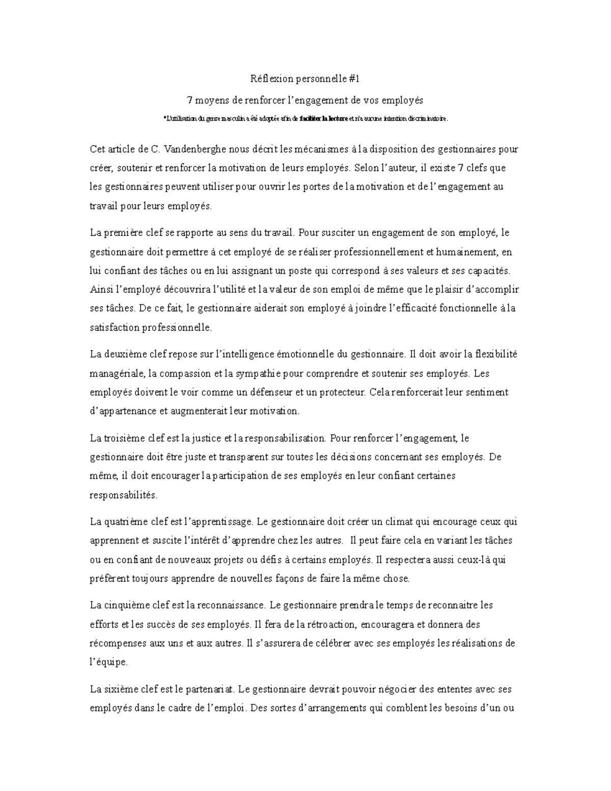 Réflexion personnelle - Réflexion personnelle 7 moyens de renforcer l ...