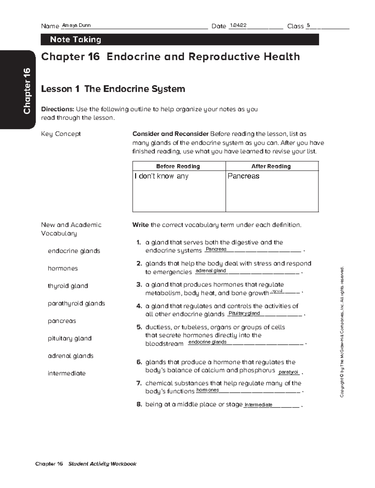 Chapter 16 Lesson 1 Worksheet - Chapter 16 Student Activity Workbook ...