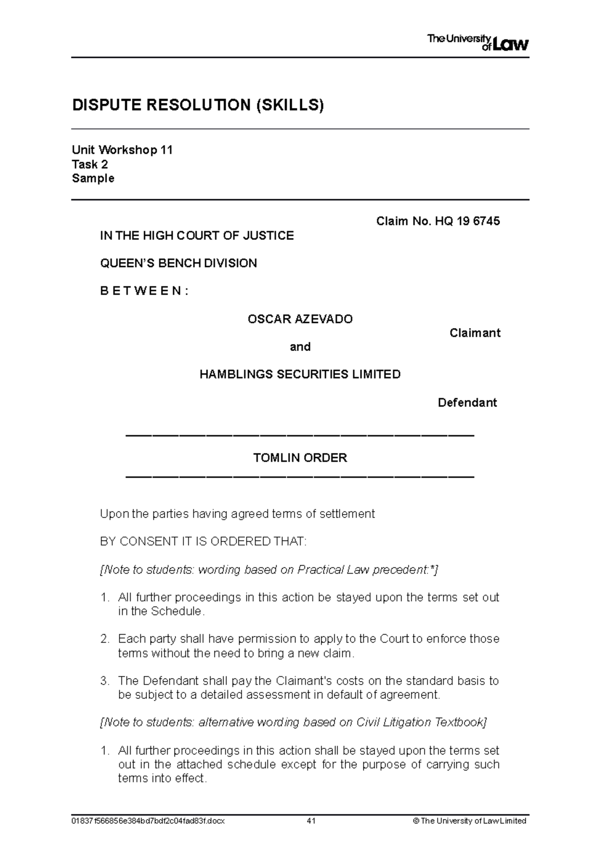 2223 dis ws11 ce02 task 02 exemplar - DISPUTE RESOLUTION (SKILLS) Unit ...