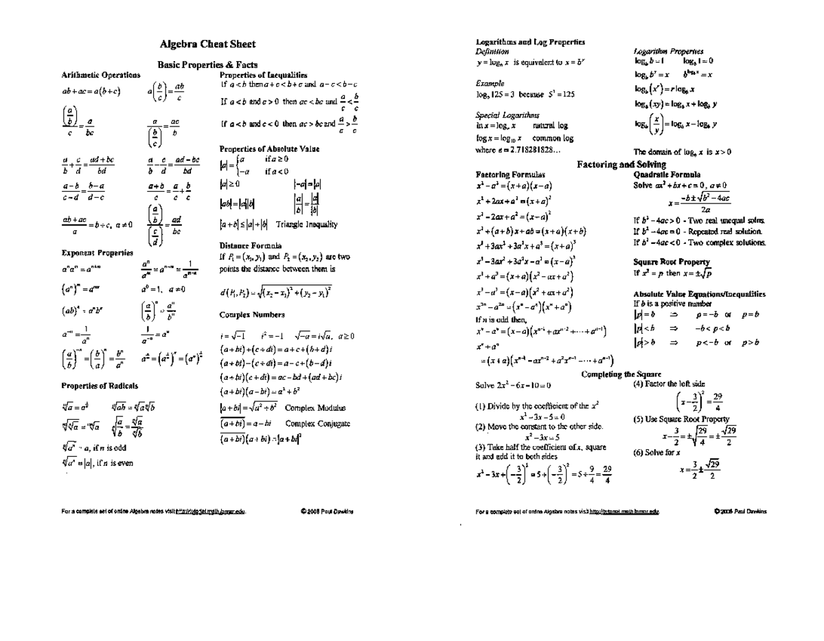 Calc Reference Sheets - MAT 225 - Studocu