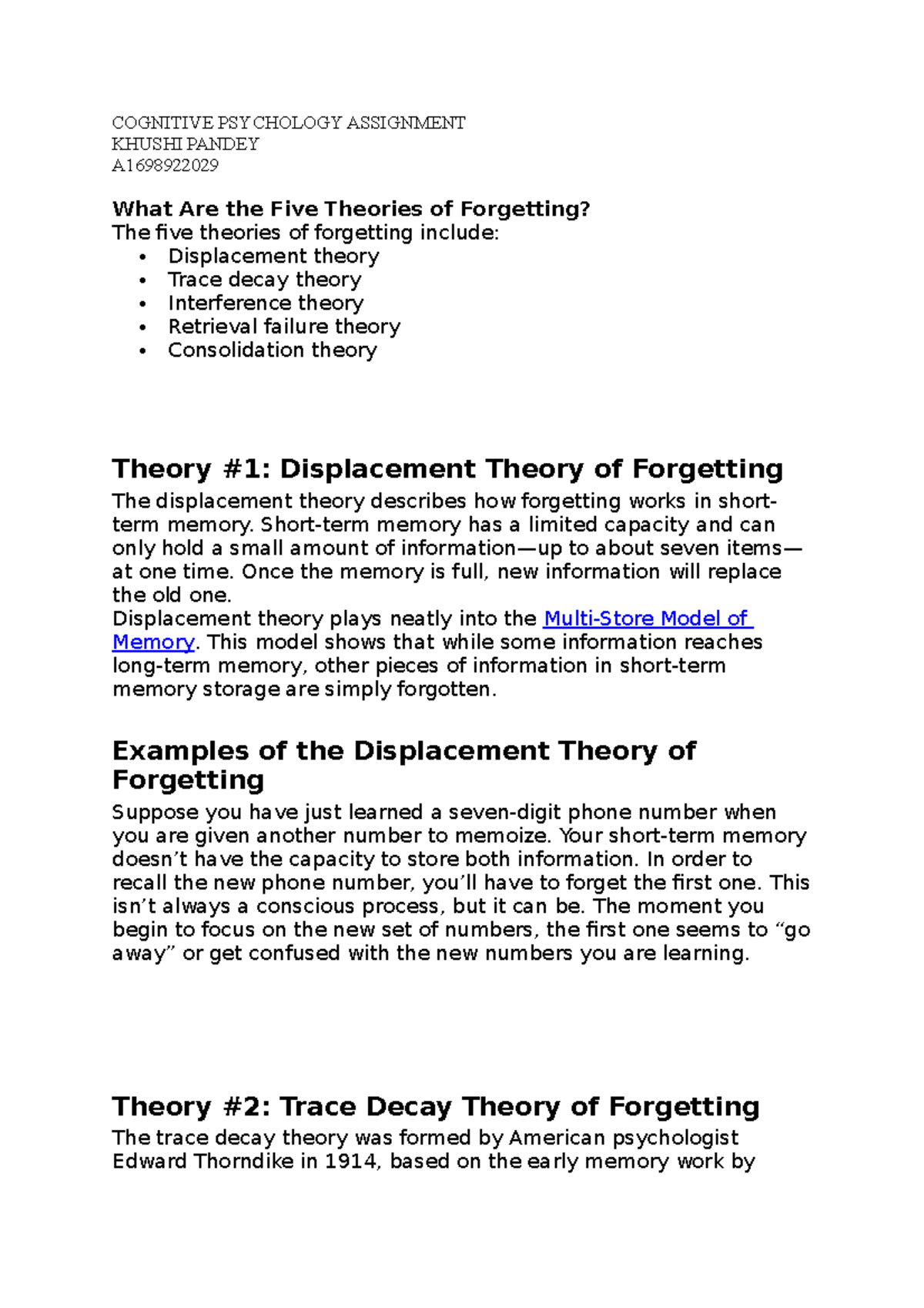 Cognitive Assignment - COGNITIVE PSYCHOLOGY ASSIGNMENT KHUSHI PANDEY A ...