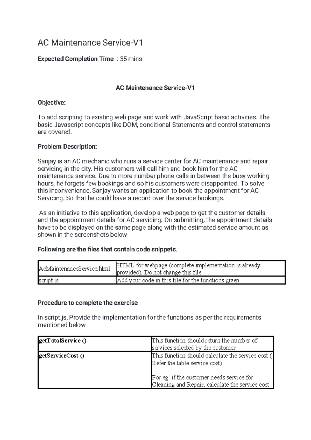 AC Maintenance Service-V1 - AC Maintenance Service-V Expected ...