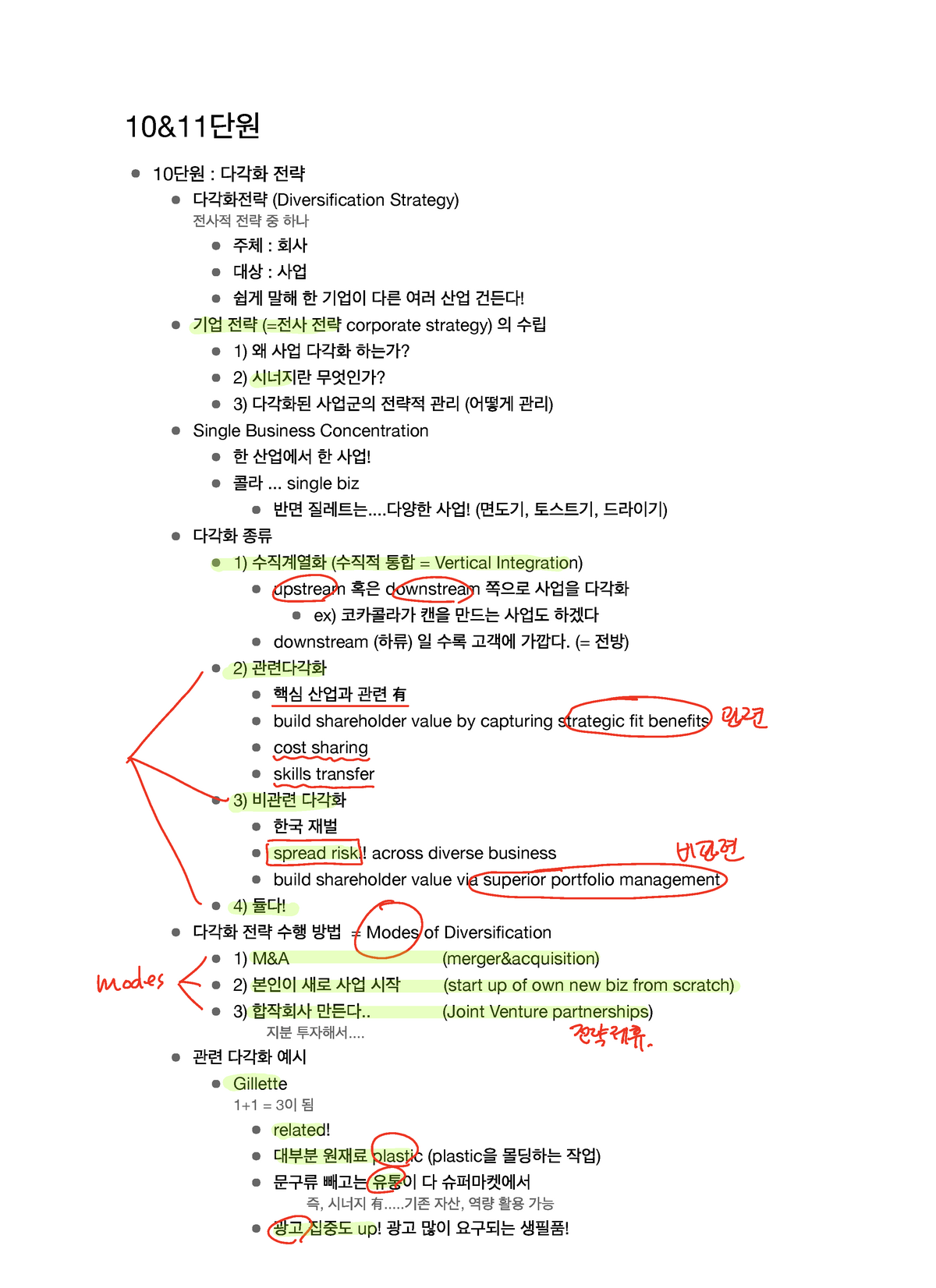 10단원 & 11단원 - 10&11 10 : (Diversiﬁcation Strategy) : : ! (= corporate ...