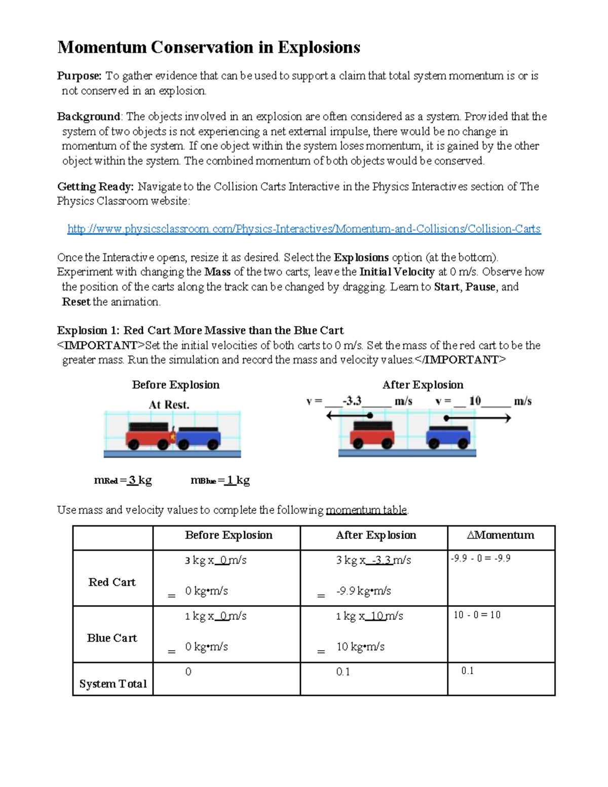 Momentum And Collisions Worksheet Answers