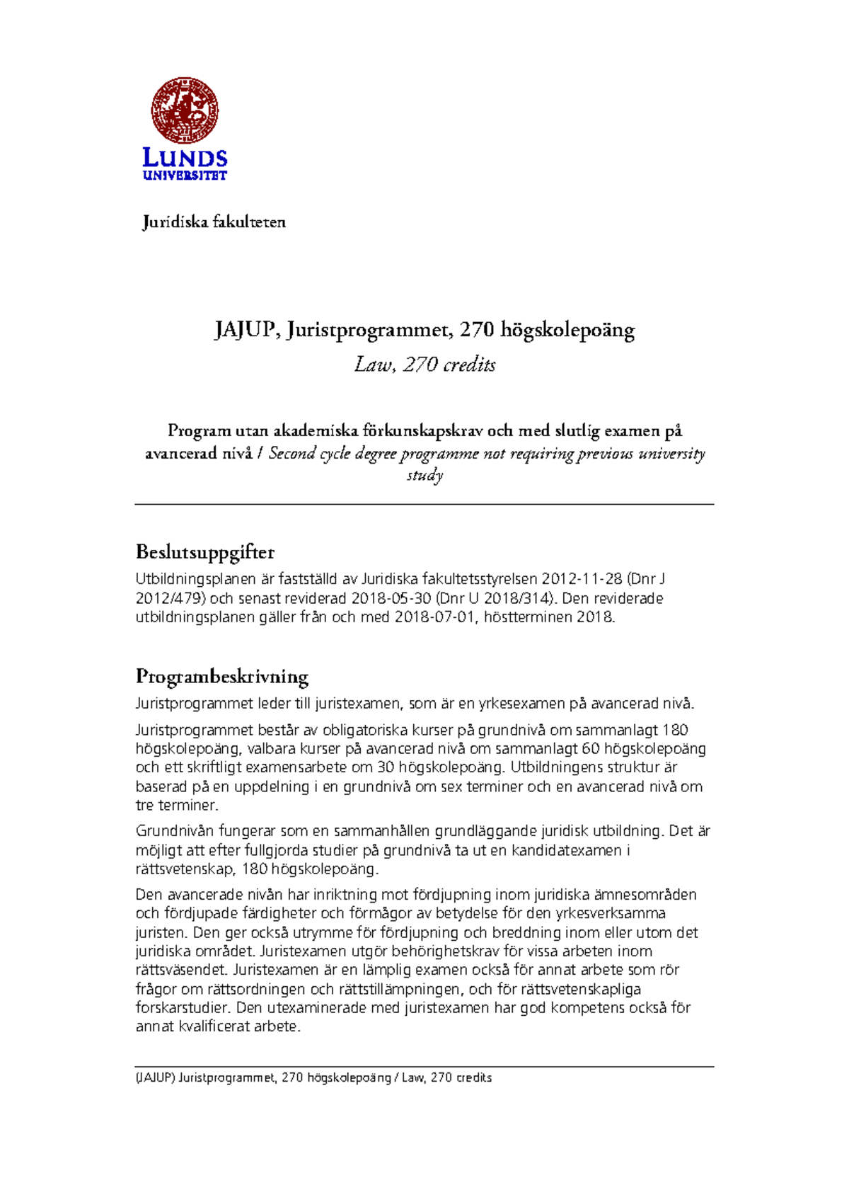 Sammanställning Av Program Och Kurser - Juridiska Fakulteten JAJUP ...