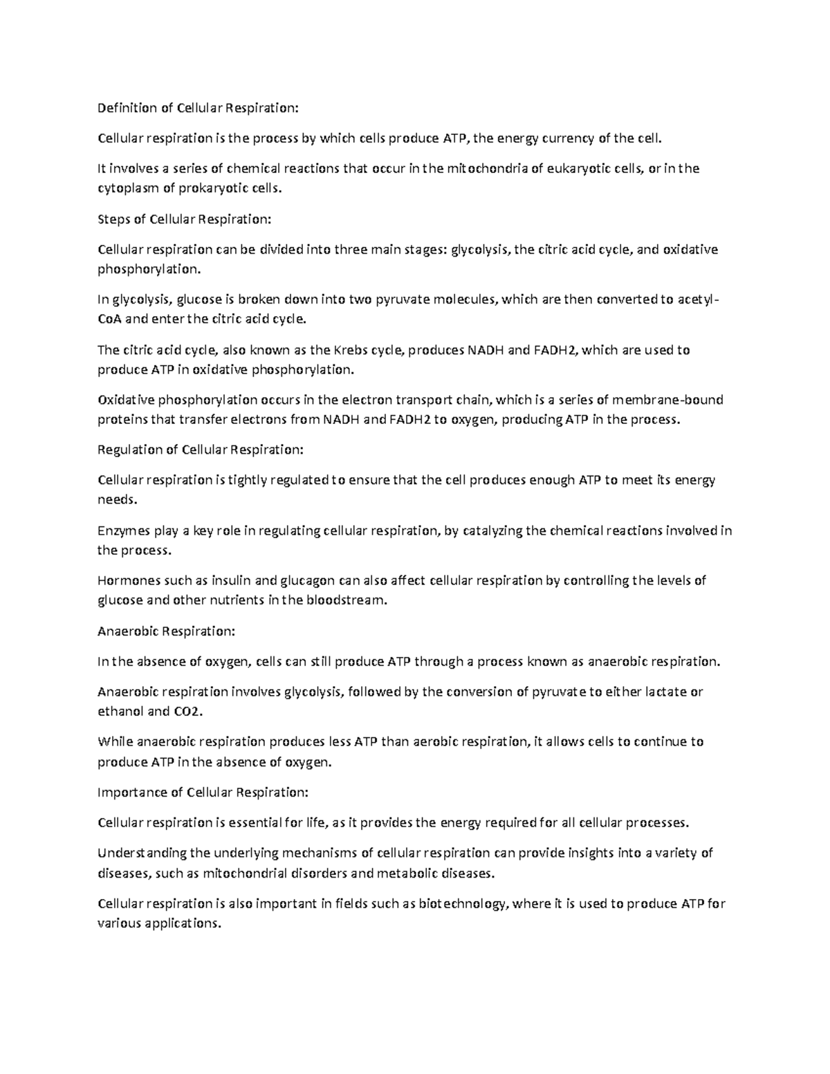 Biochem Definition of Cellular Respiration Cellular respiration is