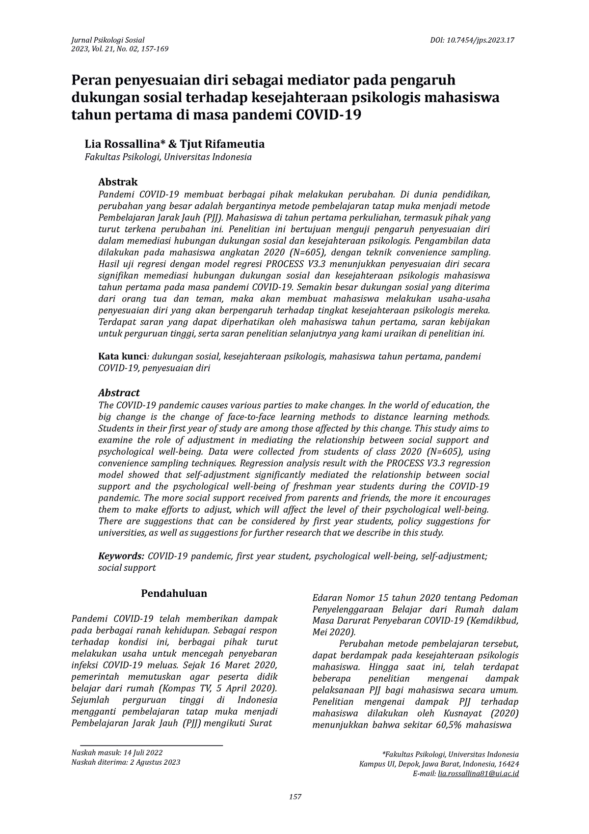 Jurnal - Okay - Jurnal Psikologi Sosial DOI: 10.7454/jps. 2023, Vol. 21 ...