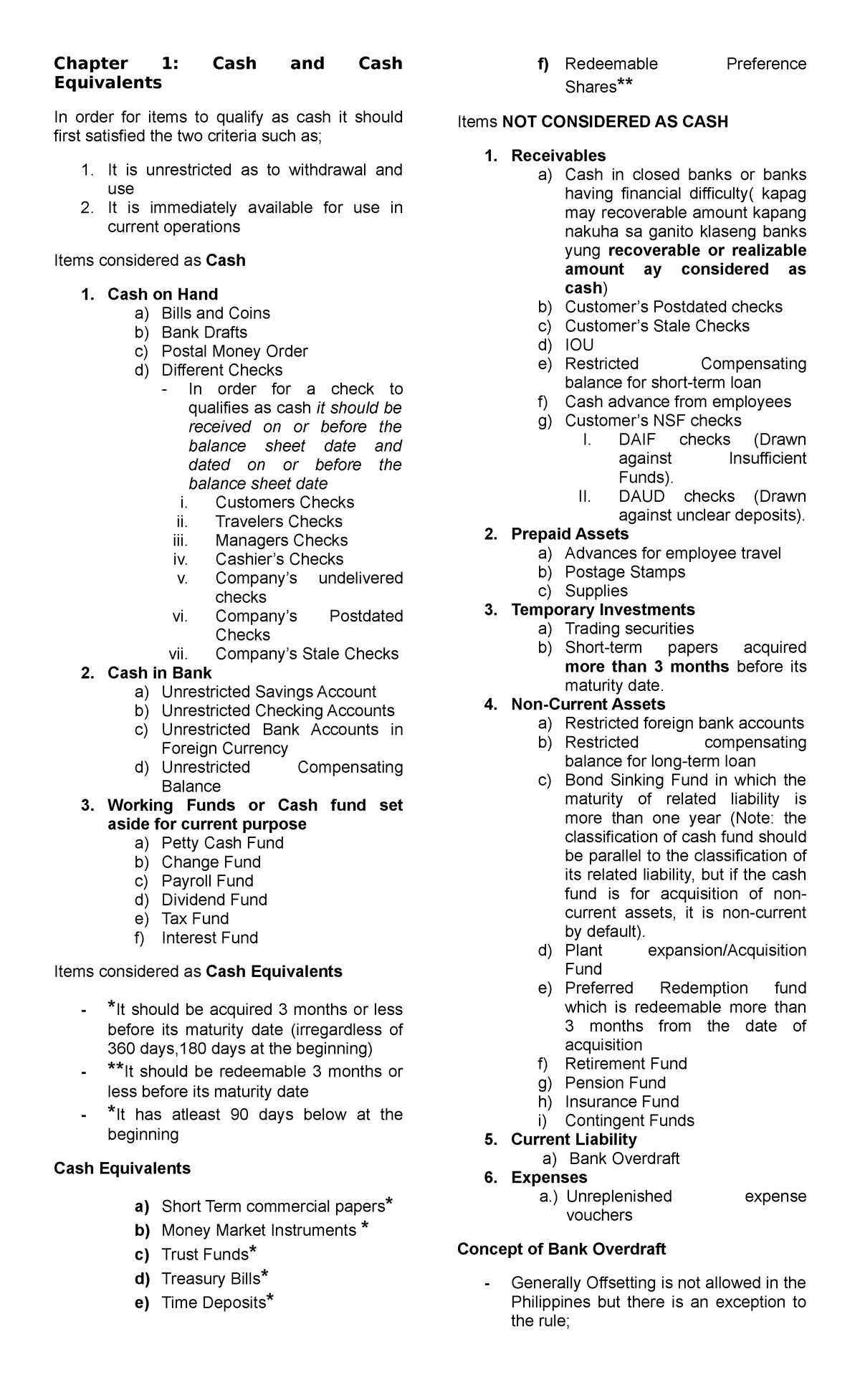 IA1 Notesl Leo - Lecture Notes 1 - Chapter 1: Cash And Cash Equivalents ...