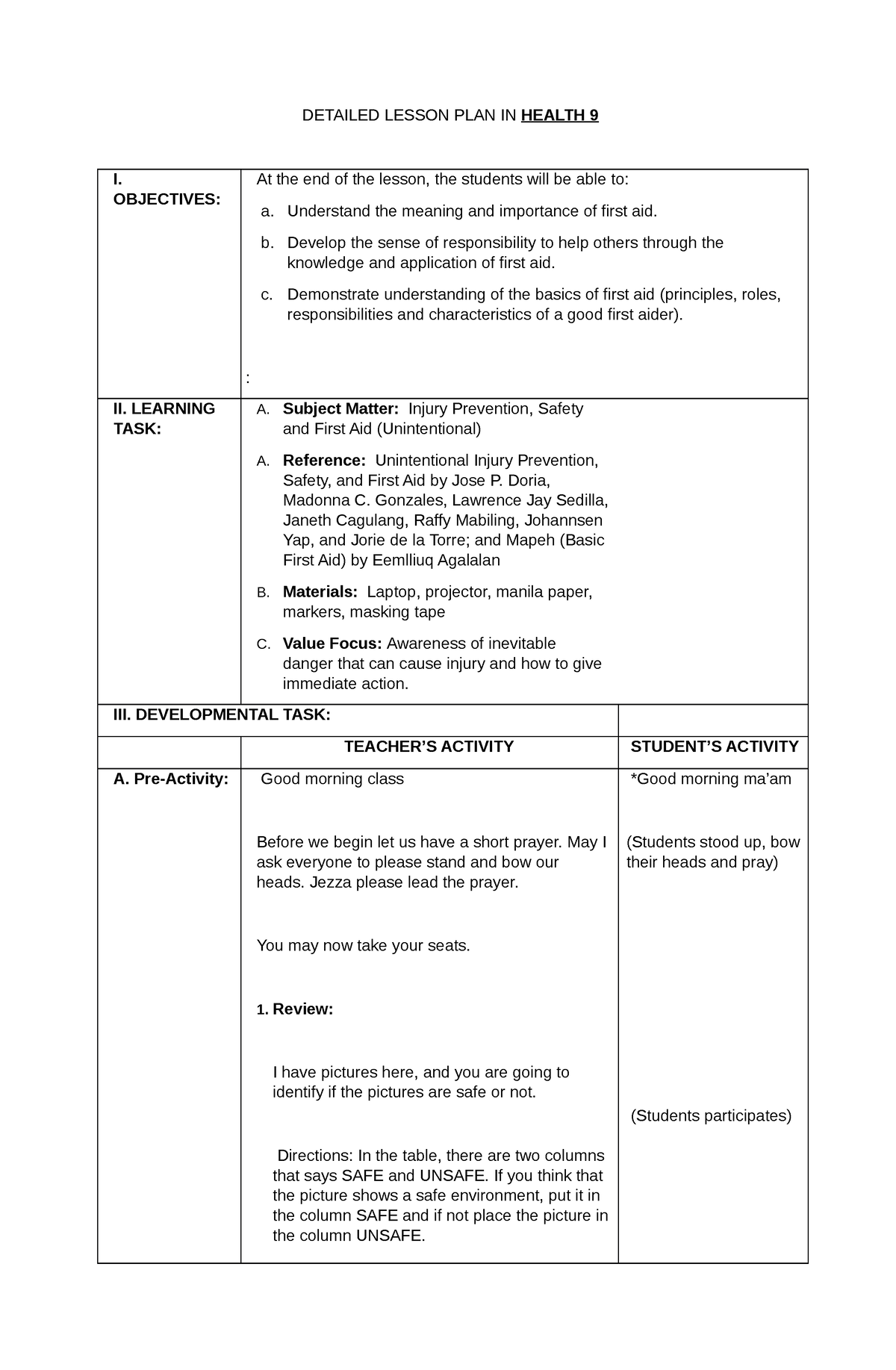 Detailed Lesson Plan In Health 9 Vallejera Mensa Christi BPEd 3a ...