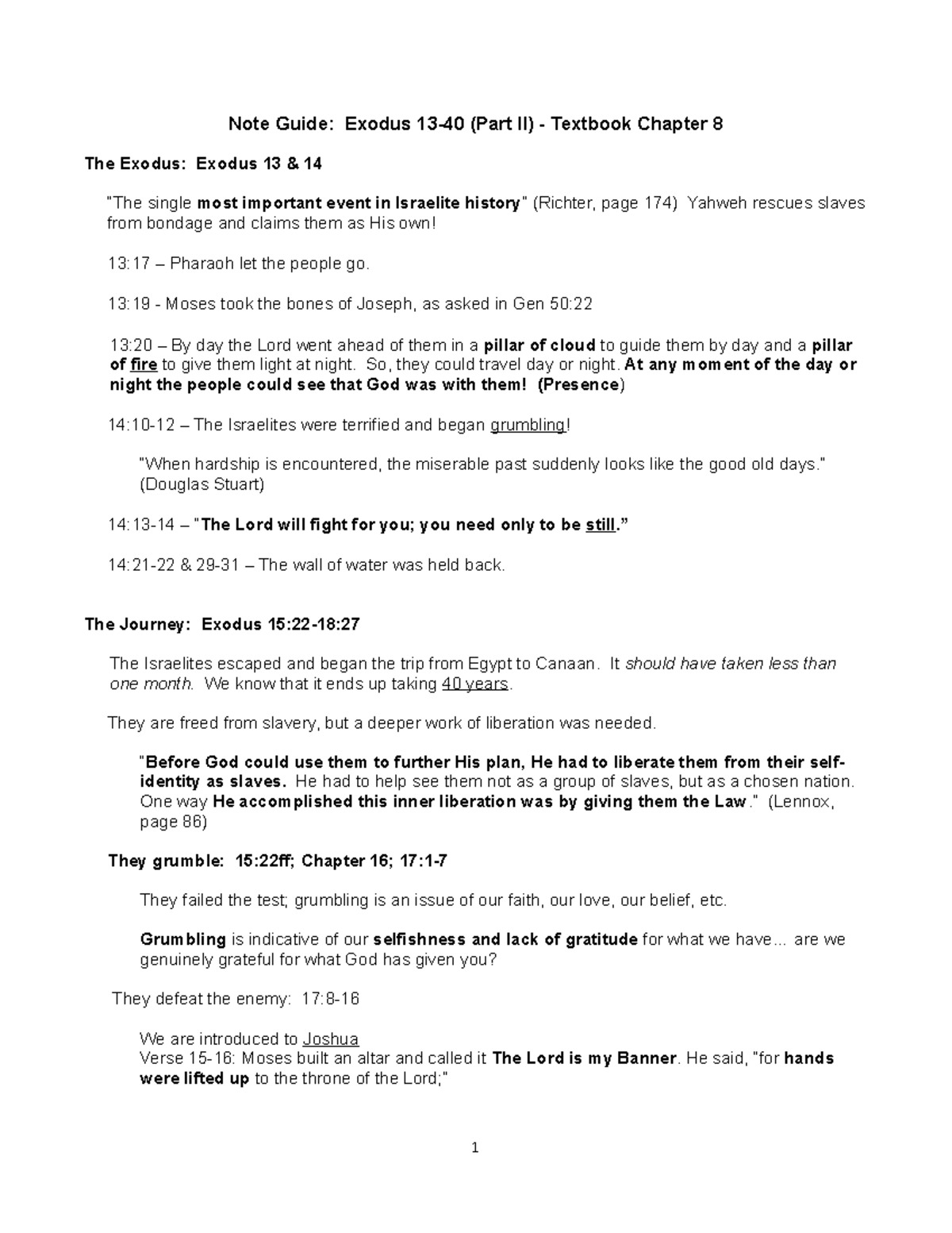 5 Exodus 12-40 Part II - Lecture notes 5 - Note Guide: Exodus 13-40 ...