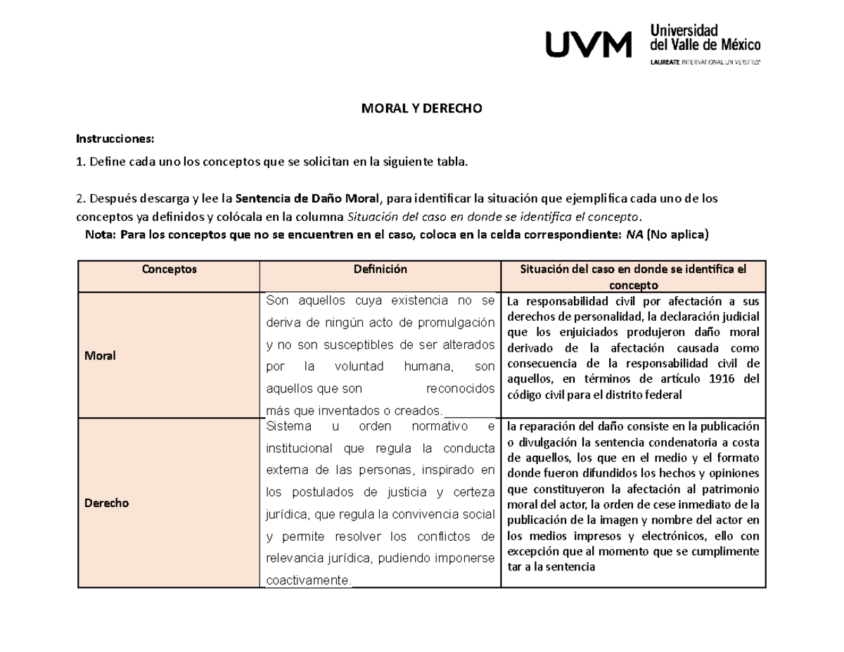 Moral Y Derecho ID - MORAL Y DERECHO Instrucciones: 1. Define Cada Uno ...