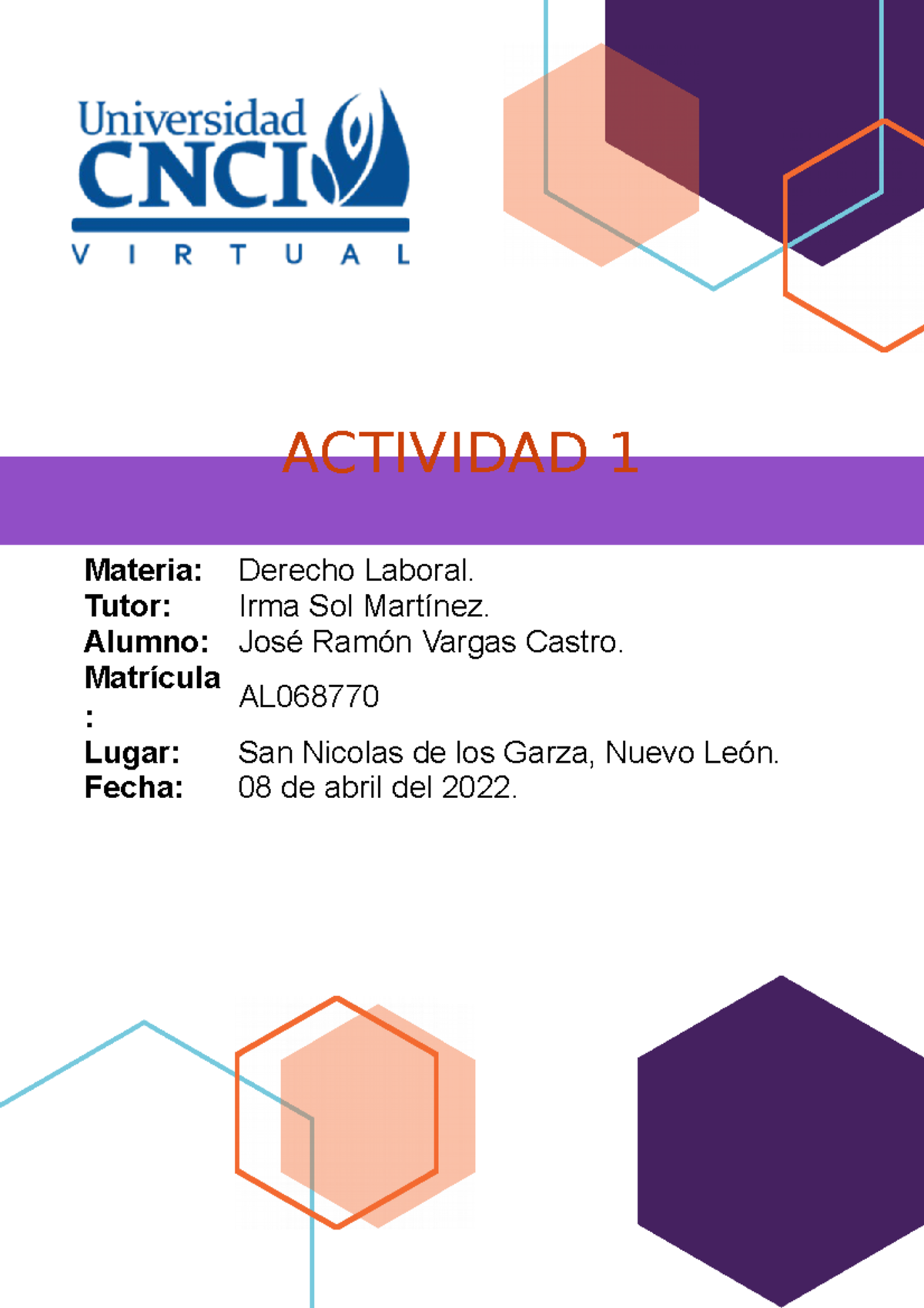 Actividad 1 Derecho Laboral - ACTIVIDAD 1 Materia: Derecho Laboral ...