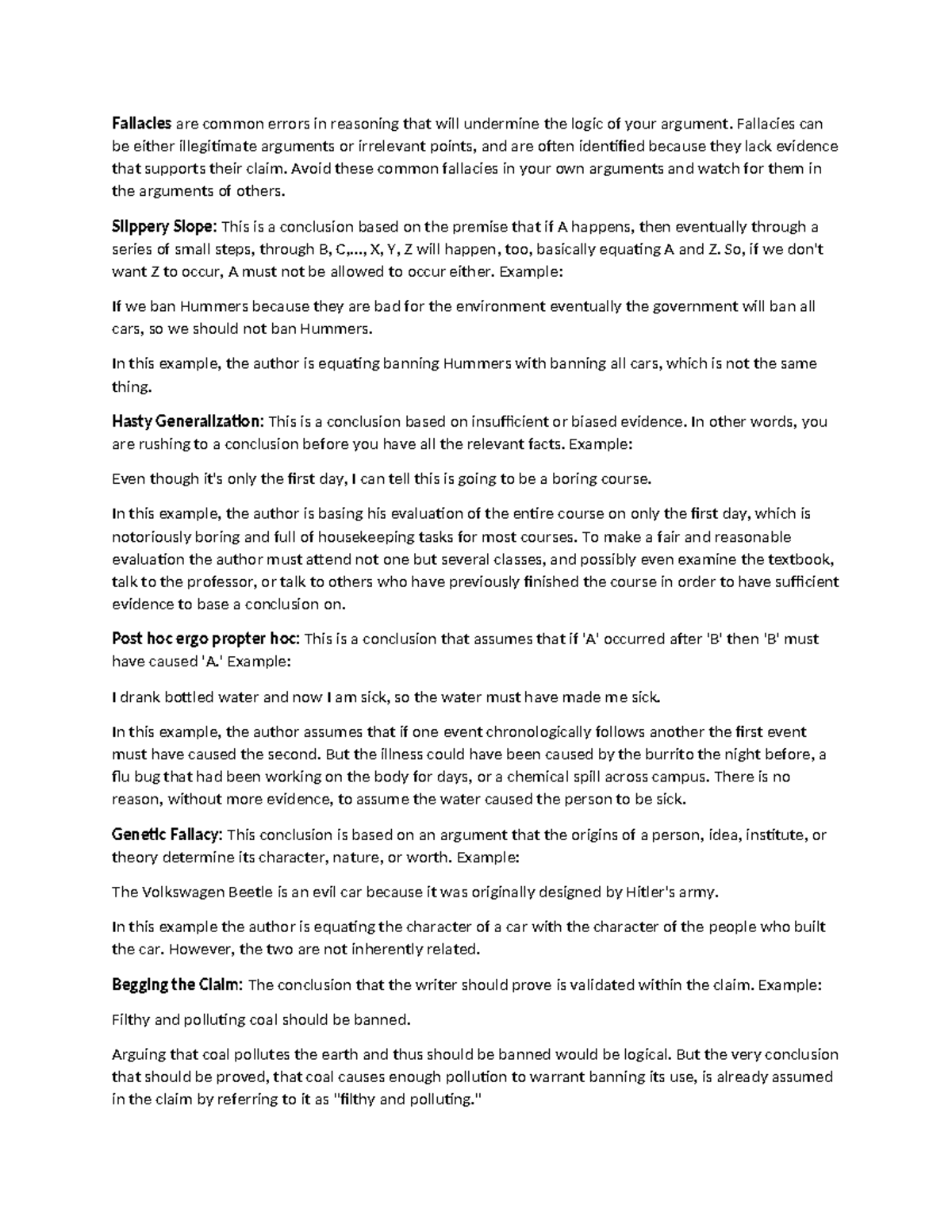Purdue Fallacy Arguments - Fallacies are common errors in reasoning ...
