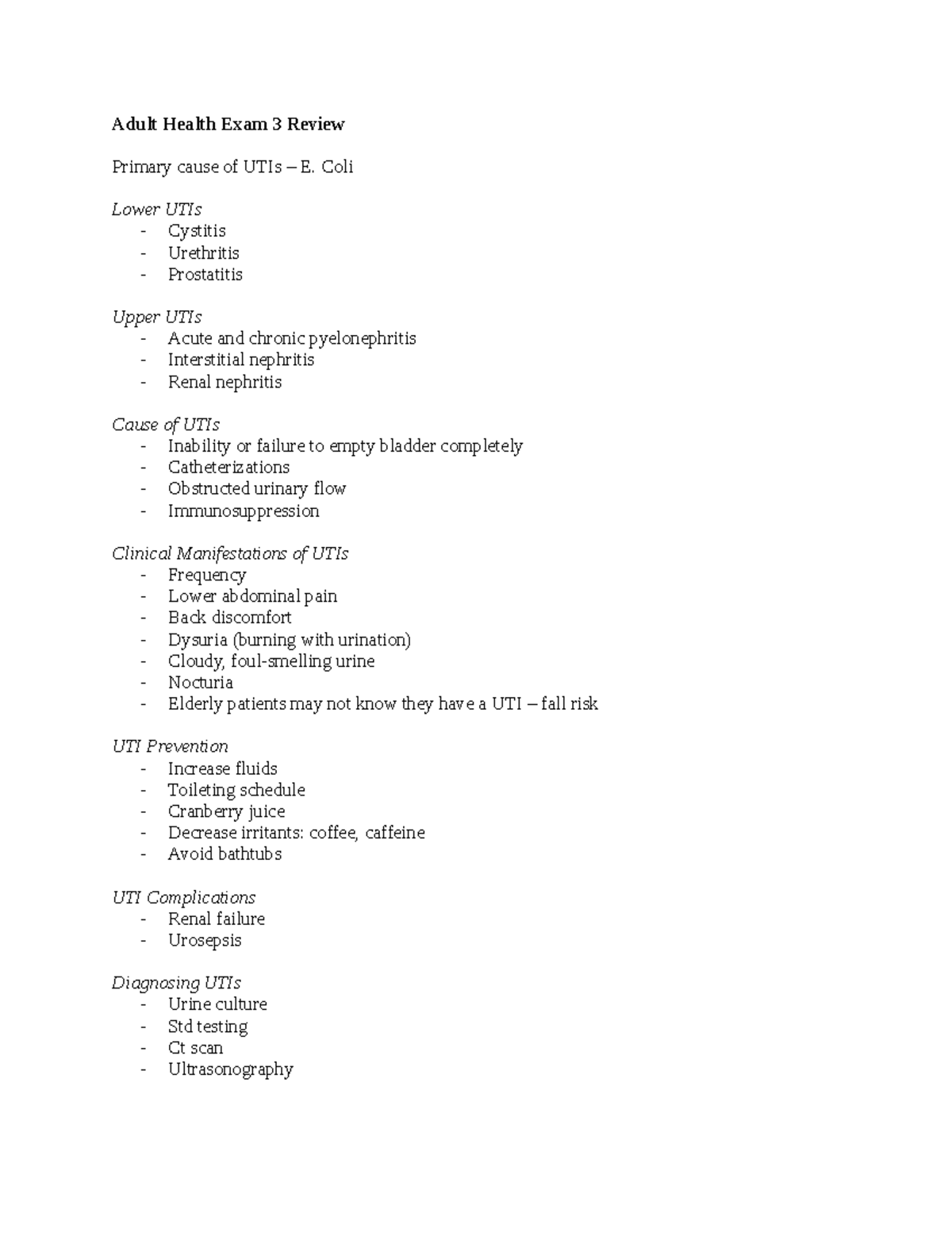 Adult Health Exam 3 Review - Adult Health Exam 3 Review Primary cause ...