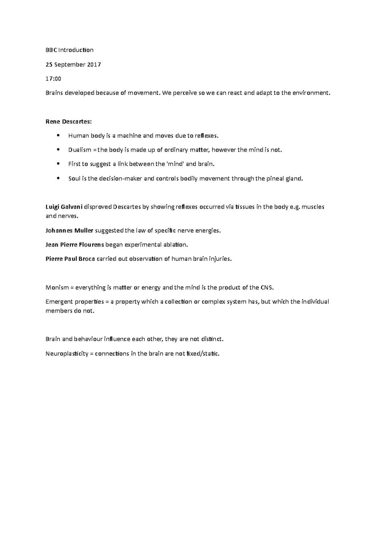 Brain Behaviour and Cognition Year 1 - BBC Introduction 25 September ...
