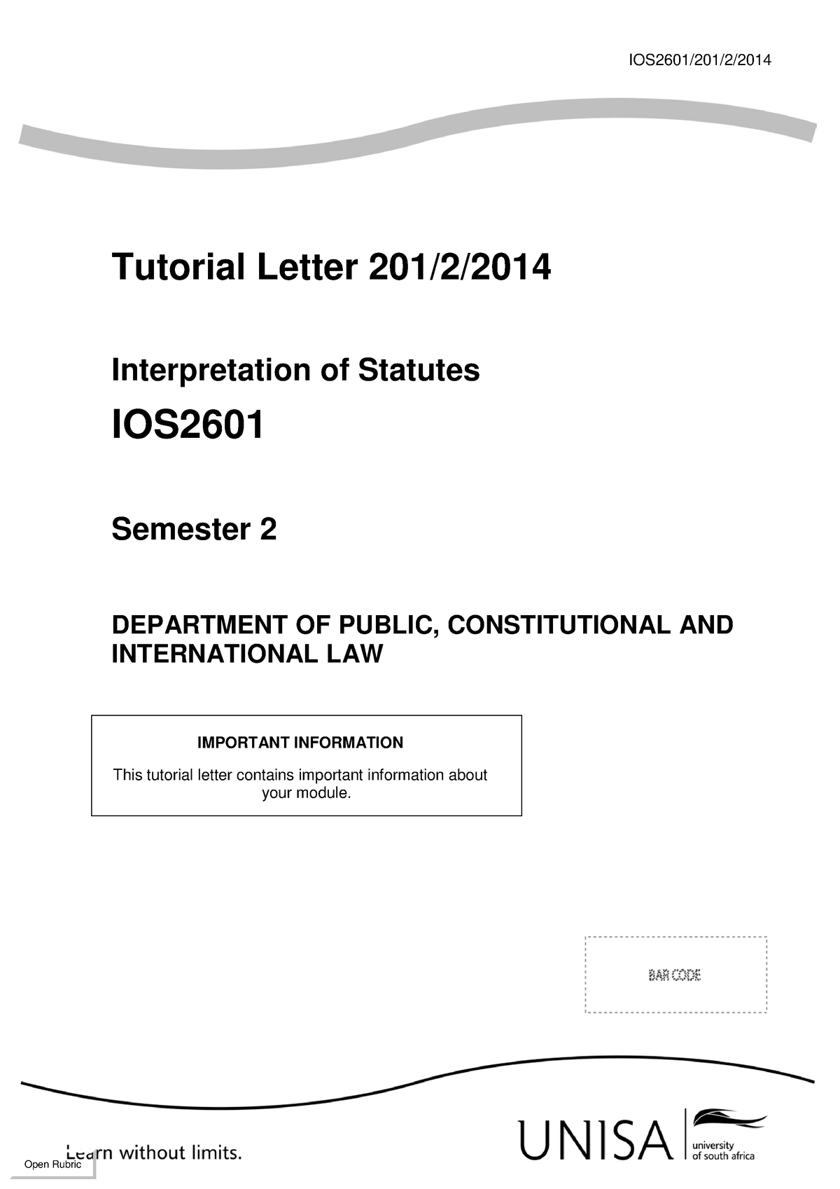 IOS2601-tutorial Letter 201 Very Important - Bwe1501 - Unisa - Studocu